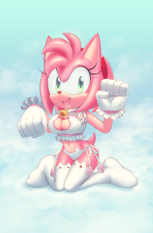 amy_rose anthro bell bell_collar breasts cat_keyhole_bra cleavage collar color female female_only furry hedgehog leggings lingerie pink_fur sega sif_(artist) simple_background sonic_(series)