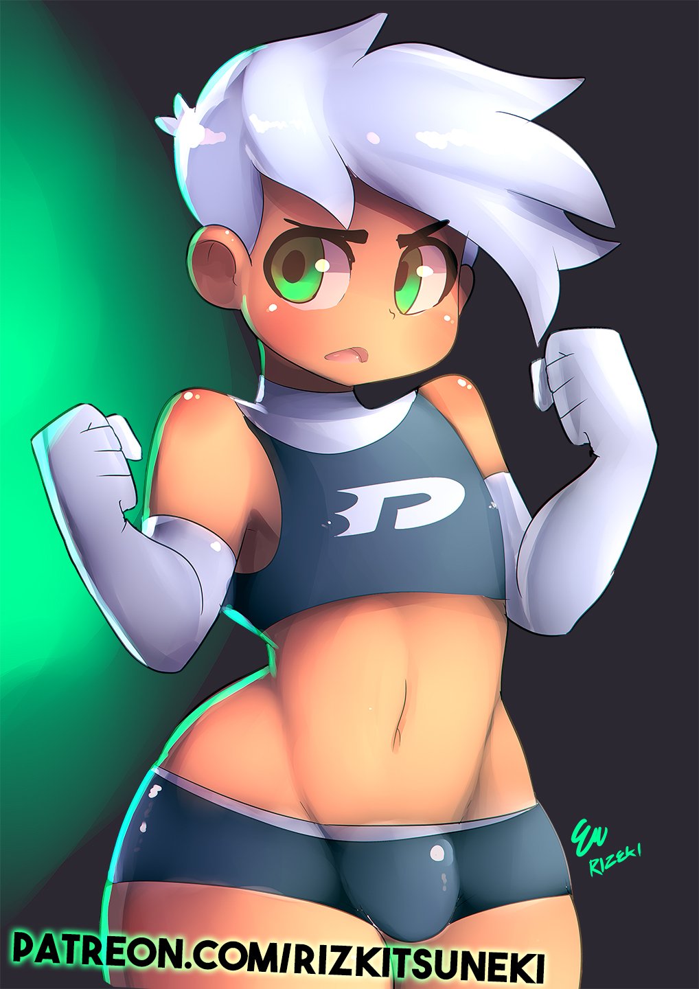 1boy, androgynous, danny fenton, danny phantom, femboy, girly, green eyes, male, male only, miiyauwu, nickelodeon, rizkitsuneki, trap, white hair
