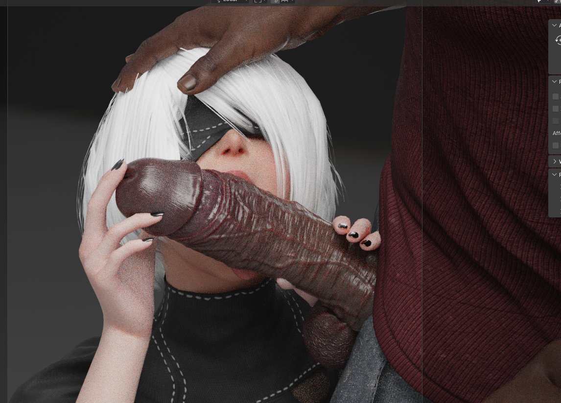 3d 3d_(artwork) 3d_model android balls blender blindfold clothed_female clothed_male cock_in_mouth dark-skinned_male dark_skin fellatio hand_on_head huge_cock human_on_robot interracial light-skinned_female light_skin male/female missed_call nail_polish nier nier:_automata on_knees retired_artist robot_girl straight tender white_hair wip yorha_2b