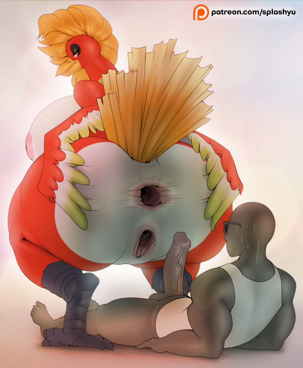 1boy 1boy1girl 1girls anthro anus areola ass avian bald balls bare_shoulders barefoot bbd beak big_ass big_breasts big_penis blonde_hair bottomless breasts claws clitoris clothed clothing dark-skinned_male duo english_text erection eye_contact eyeshadow eyewear faceless_male feathers feet female gaping gaping_anus gaping_pussy green_feathers half-closed_eyes ho-oh huge_ass huge_breasts huge_penis human human_on_anthro humanoid_penis imminent_sex interspecies inverted_nipples large_ass large_breasts large_penis larger_female legendary_pokemon long_penis looking_back makeup male mammal mostly_nude multicolored_feathers muscular muscular_male nintendo nipples no_panties non-mammal_breasts nude on_back patreon penis pink_eyes pokémon_(species) pokemon pokemon_(species) pokemon_gsc pussy red_eyes red_feathers red_skin shirt sideboob simple_background size_difference smile spread_anus spread_pussy spreading squatting straight sunglasses sweat sweatdrop tank_top testicles text thick_penis thick_thighs toes urethra url veins veiny_penis video_games watermark white_feathers wide_hips yellow_feathers