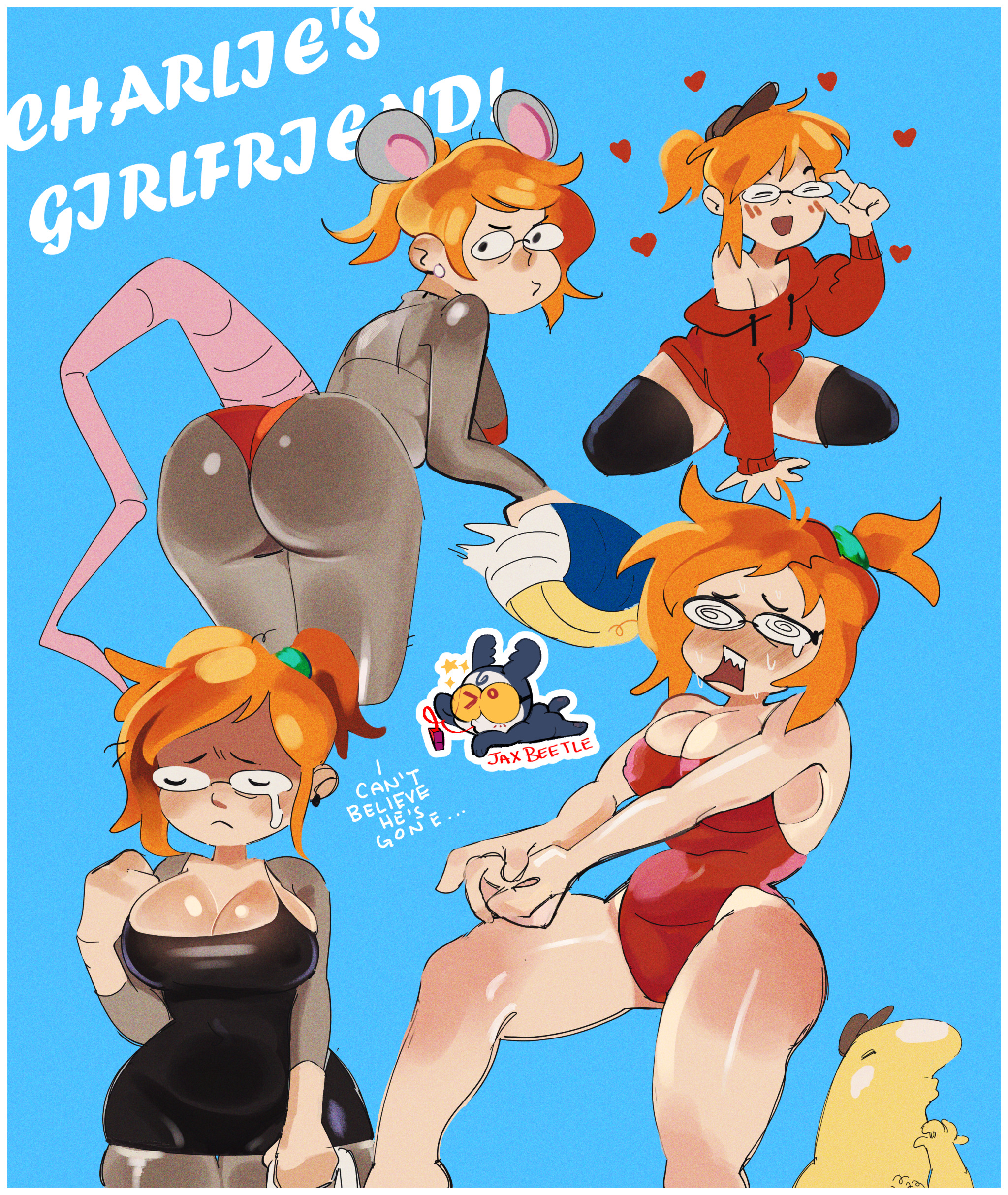 ass, charlie (smiling friends), female, ginger, jaxbeetle, ponytail, smiling friends, tagme, zoey (smiling friends)