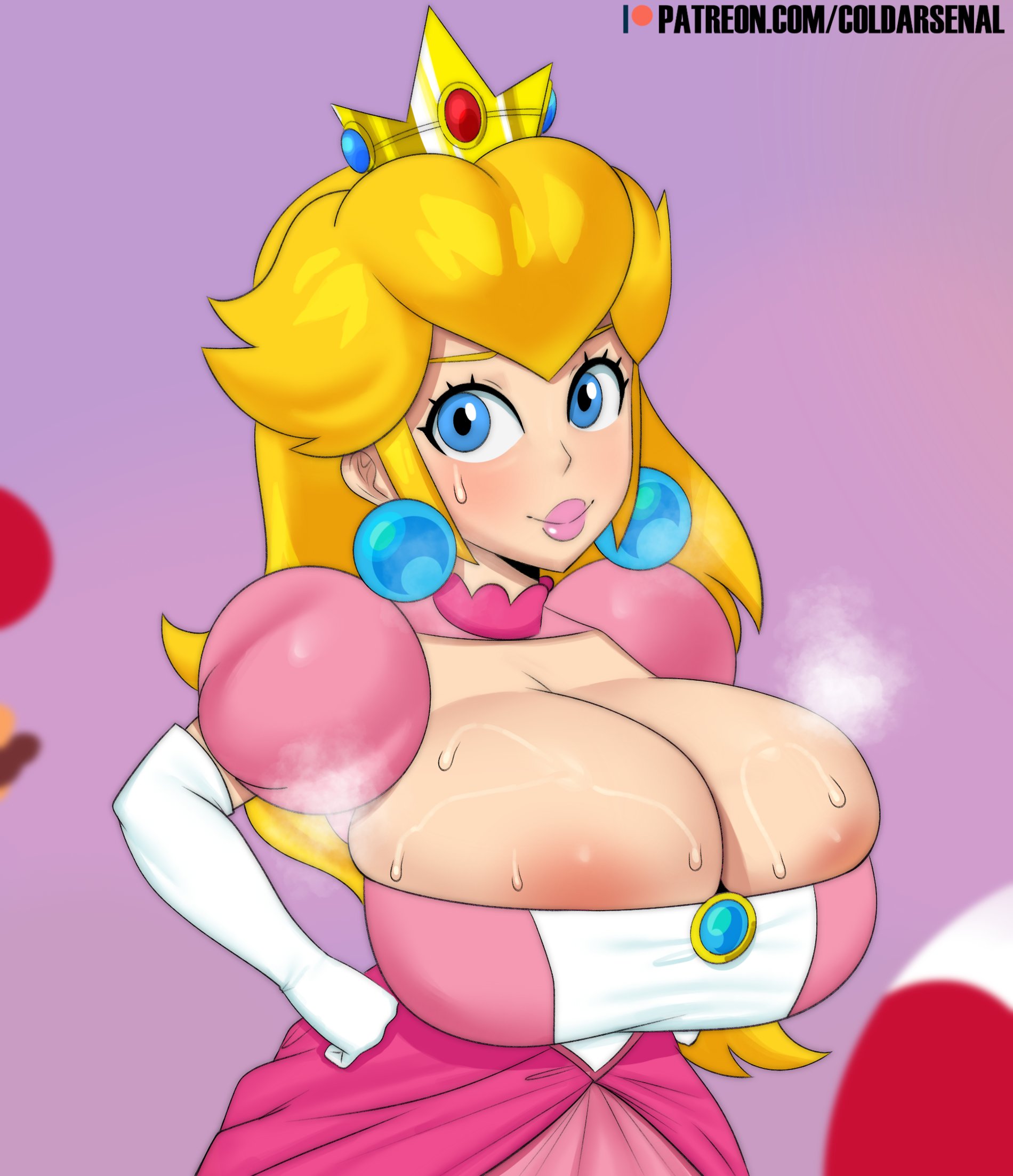 1girls, 2022, 2boys, areola slip, areolae, big breasts, blonde hair, blue eyes, breasts, cleavage, cleavage cutout, coldarsenal, deep cleavage, dress, female, female focus, huge breasts, large breasts, light skin, light-skinned female, long hair, male, mario, mario (series), multiple boys, multiple males, nintendo, no nostrils, princess, princess peach, small nose, super mario bros. (2023 film), sweat, sweaty body, sweaty breasts, thick lips, toad (mario)