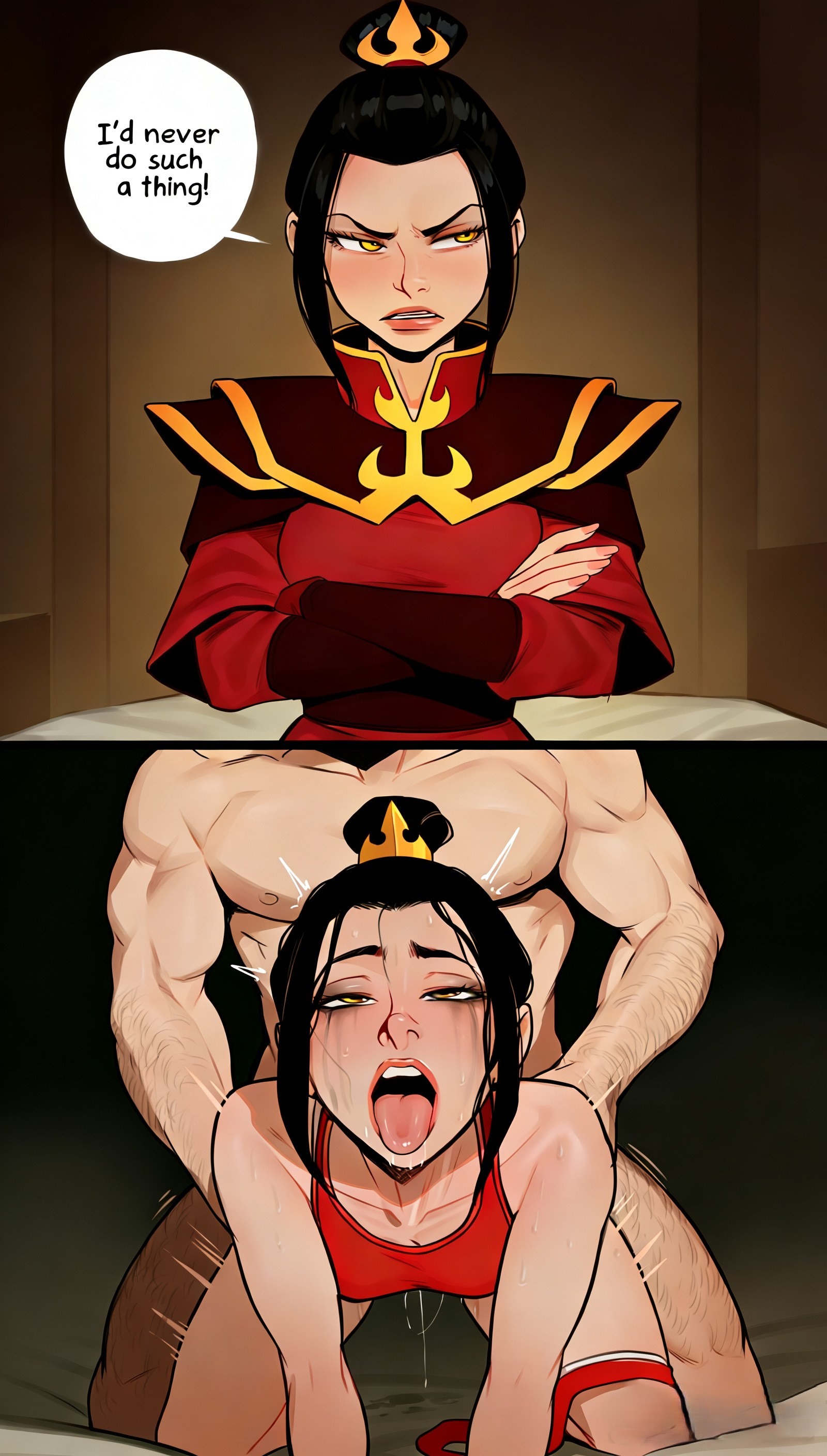 1girls, ai generated, angry, angry expression, annoyed, asian female, avatar the last airbender, azula, black hair, bleached, bleached clothing, doggy position, doggy style, doggystyle, gold eyes, incest, interracial, looking away, panties, panties aside, panties down, royalty, tagme, zuko