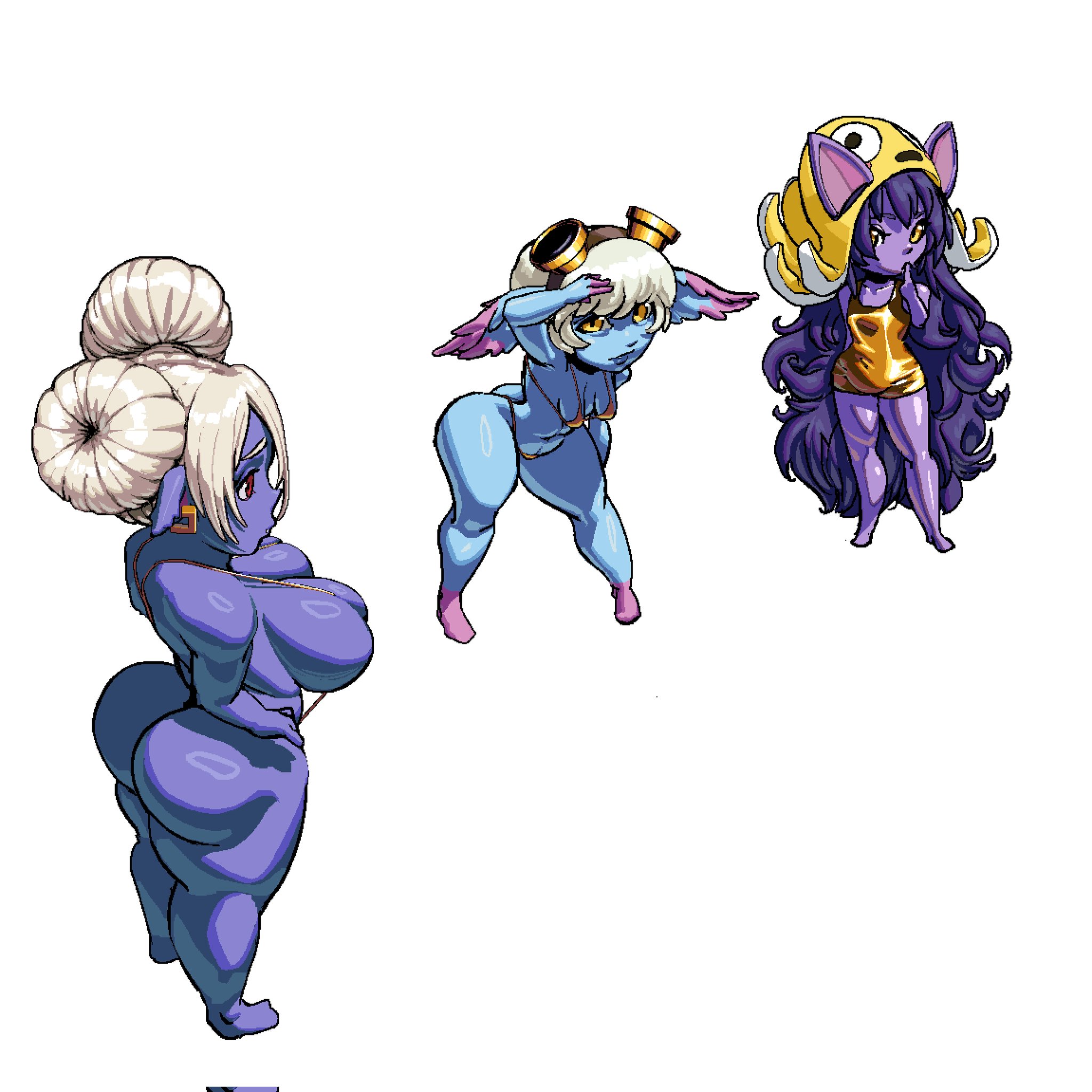 3girls, ass, big breasts, bikini, dress, female, gold bikini, gold dress, hat, league of legends, lulu the fae sorceress, oppmann, poppy, shortstack, sling bikini, tristana, yordle