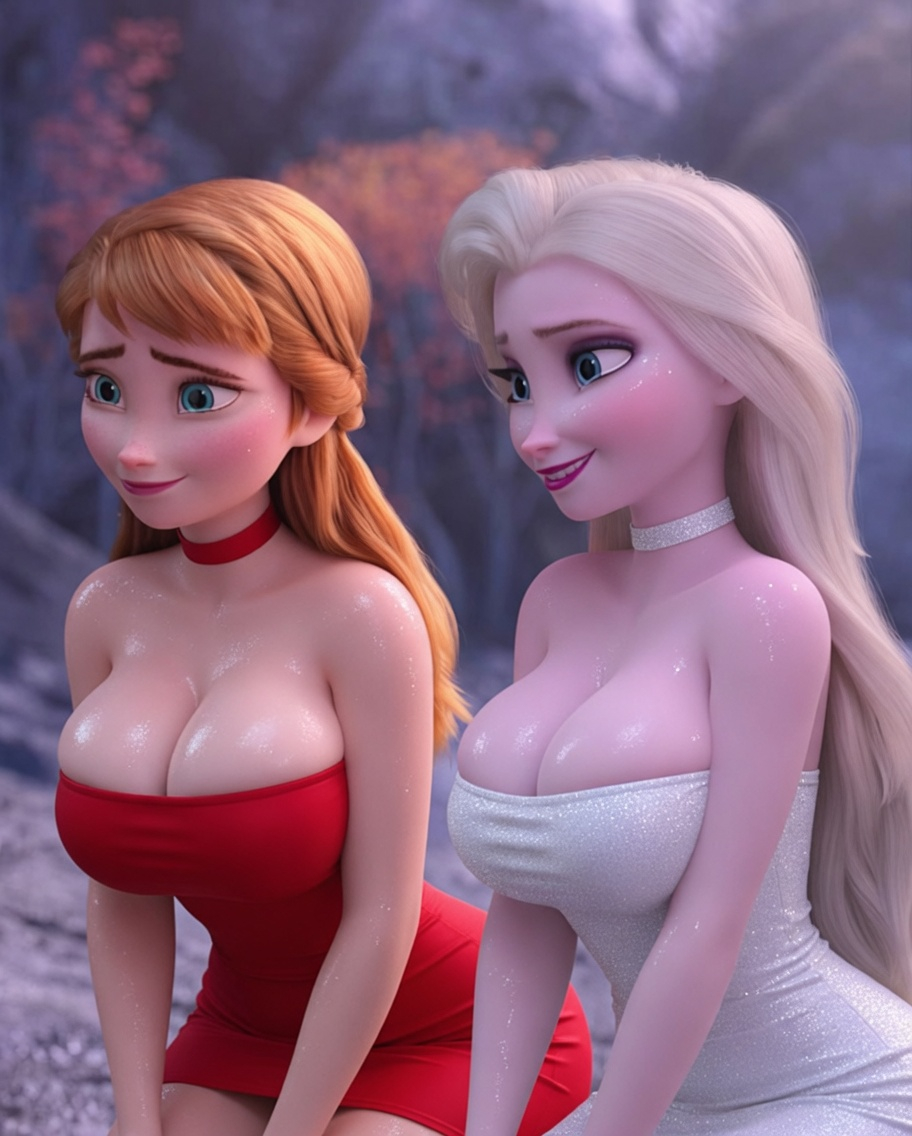 anna (frozen), big breasts, disney, elsa (frozen), fake ruidx, frozen (film), huge breasts, sisters