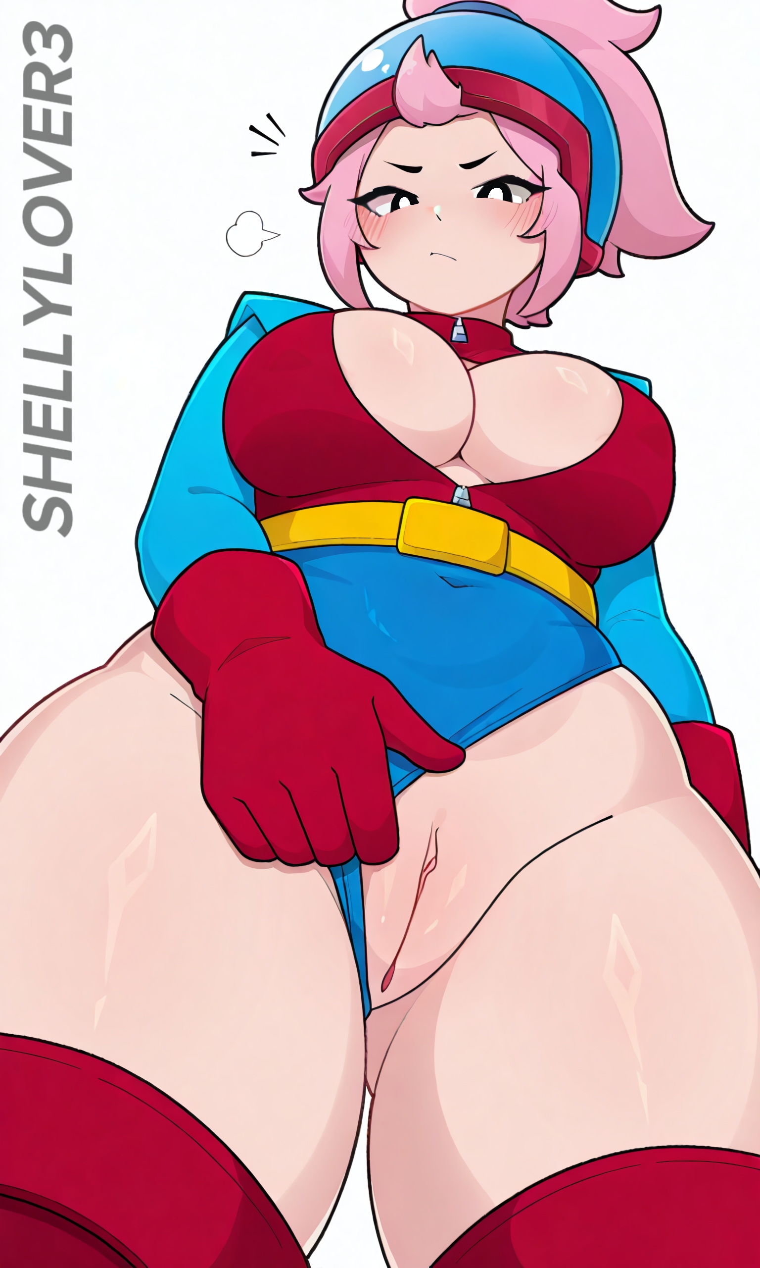 ai generated, angry face, big ass, big breasts, brawl stars, janet (brawl stars), nipples under clothes, thick thighs, visible pussy