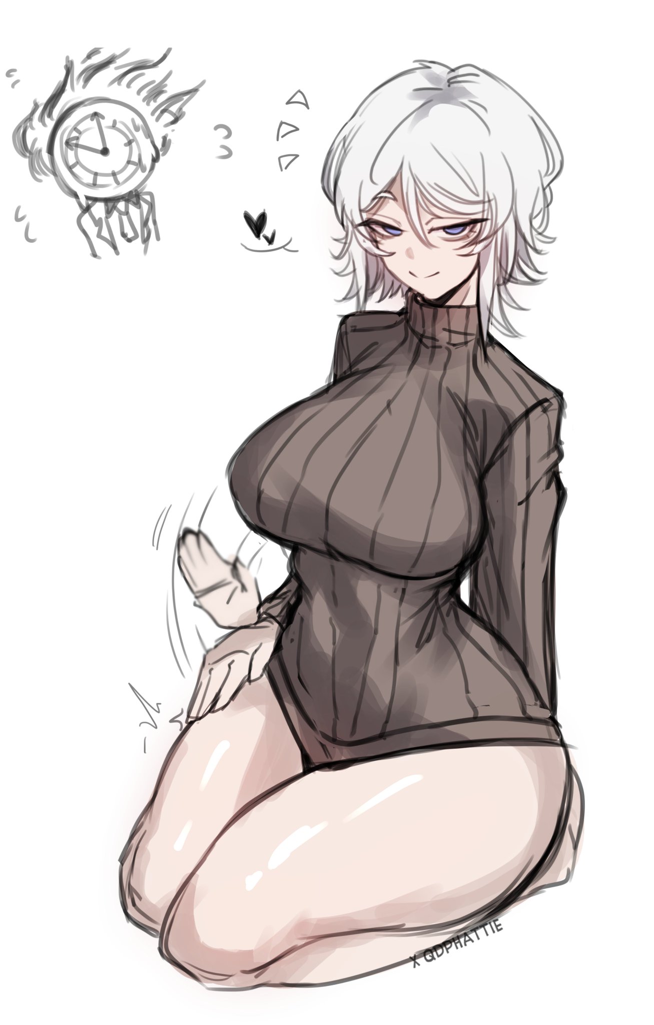 1girls, ambiguous gender, bottomless, breasts, dante (limbus company), faust (limbus company), limbus company, offering, phatie (artist), project moon, qdphatie, tagme, thick thighs, thighs