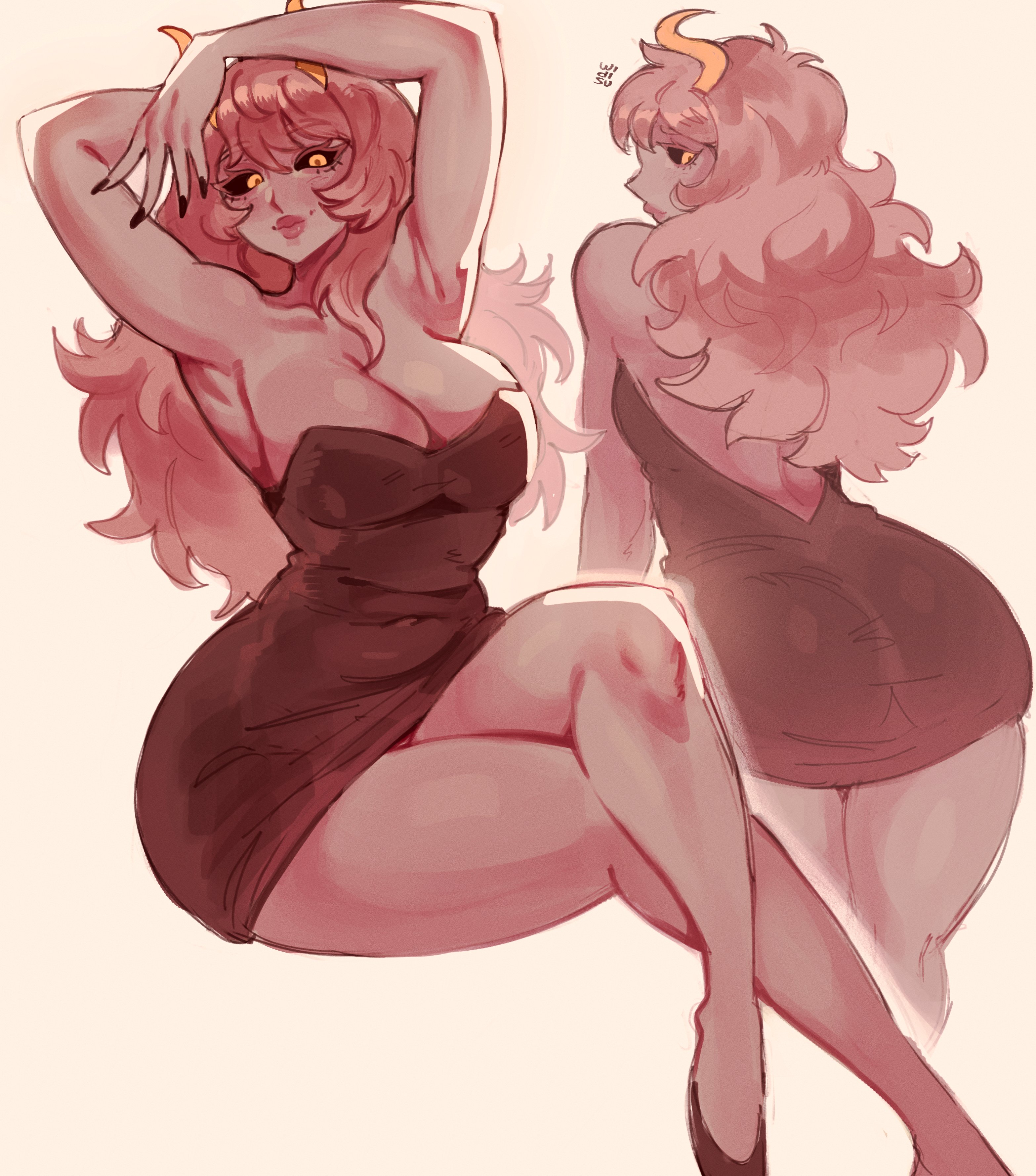 1girls, ass, big ass, boku no hero academia, dress, female, female focus, female only, large ass, long hair, mina ashido, mina ashido time-skip, my hero academia, my hero academia (finale), pink body, pink hair, post-timeskip, solo, thick thighs, thighs, wide hips, widisu