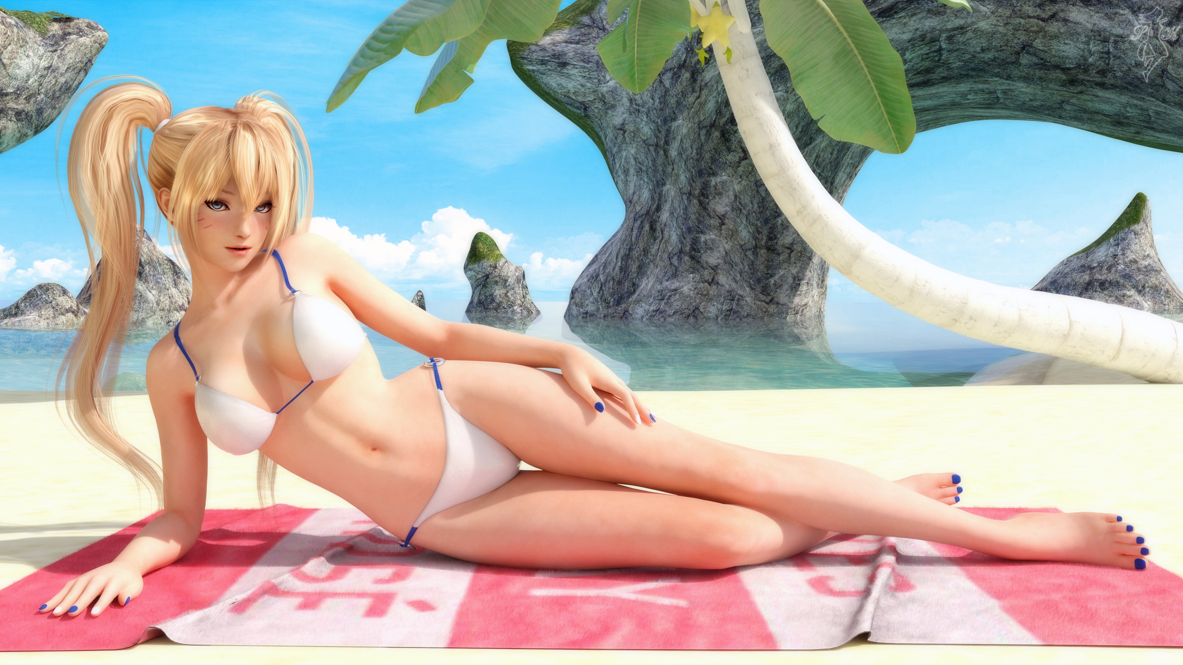 1girls, 3d, absurd res, beach, bikini, blonde hair, breasts, canon genderswap, cleavage, clothed, clothed female, clothes, clothing, female, female only, fully clothed, highres, looking at viewer, naruko, naruto, naruto (series), revealing clothes, rule 63, snow kitsune, solo, swimsuit, twintails, uzumaki naruto
