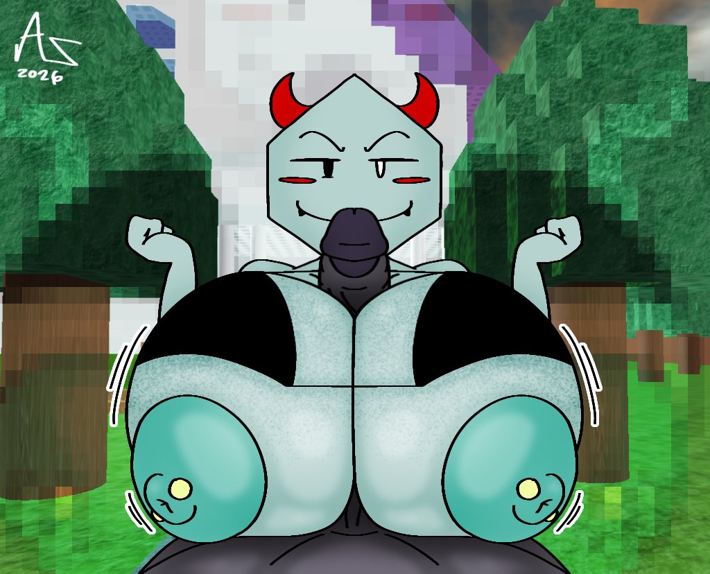 aubreeartz, b0ne m4rrow, big breasts, demon girl, female, horns, ihasafacelulz (arg), nipples, paizuri, paizuri with gigantic breasts, roblox, roblox arg, robloxian, tagme