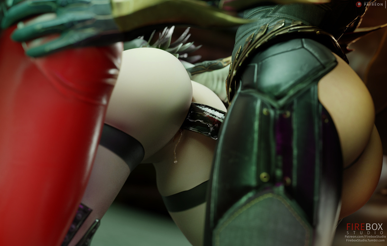 3d, 3girls, areolae, ass, barbara gordon, batgirl, batgirl (arkham knight), batman (series), batman: arkham knight, blender, breasts, dc, dc comics, female, female only, fireboxstudio, harley quinn, harley quinn (arkham knight), harley quinn (arkham), harley quinn (classic), nier, nier: automata, nipples, sex, strap-on, strapon, yorha 2b, yuri