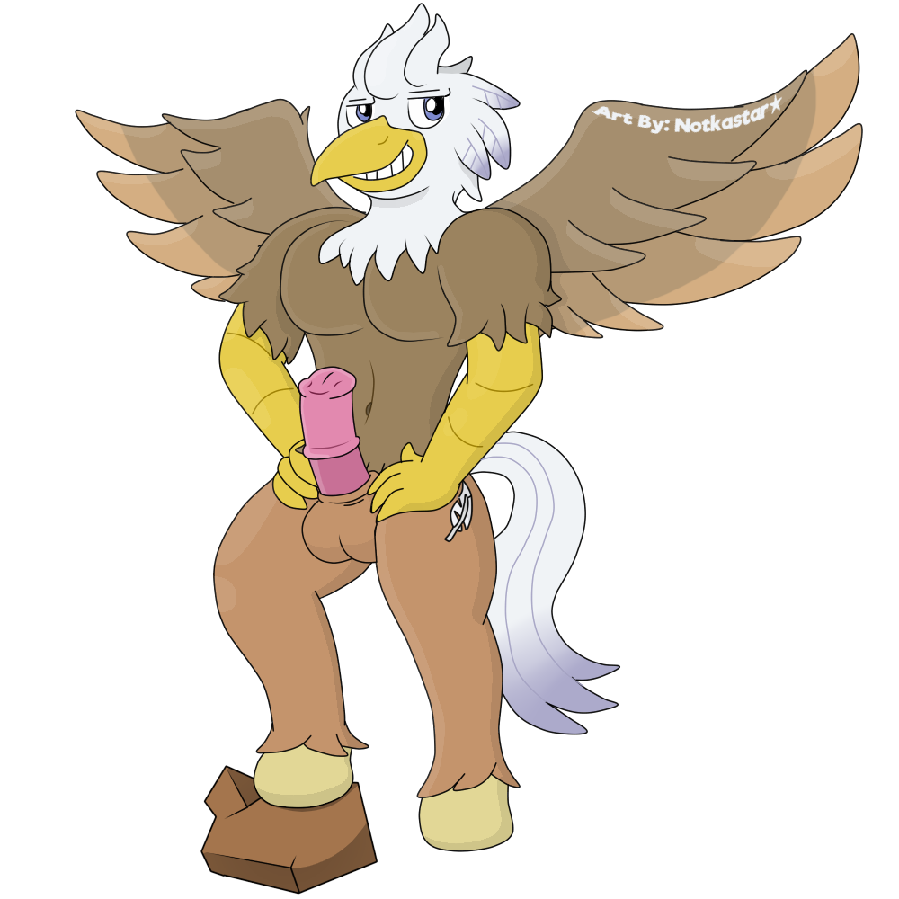 2018 alpha_channel anthro avian balls beak cutie_mark english_text equine erection feathers fur hair hi_res hippogryph hoove hybrid invalid_tag male male_only mammal muscular muscular_male my_little_pony notkastar penis rock signature silver_quill_(character) sketch smile solo text wings