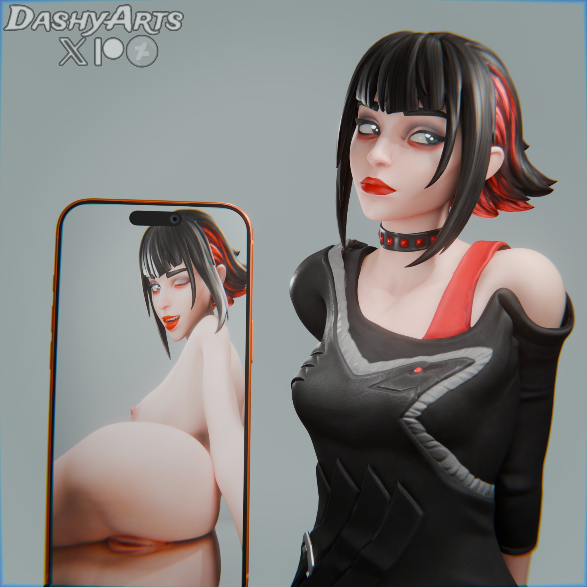 1girls, 2026, 3d, 3d (artwork), alternate version available, areola, areolae, ass, black hair, blender, breasts, clothed/nude, completely nude, completely nude female, dashyarts, epic games, female, female focus, female only, fortnite, fortnite: battle royale, holding phone, juxtaposition, light skin, light-skinned female, medium breasts, morgan myst (fortnite), nipples, nude, nude female, on side, petite, petite body, petite female, phone screen, photo comparison, pussy, pussy lips, selfie, selfie pose, shirt, sideboob, sideways, slim waist, small breasts, taking picture, vagina, watermark