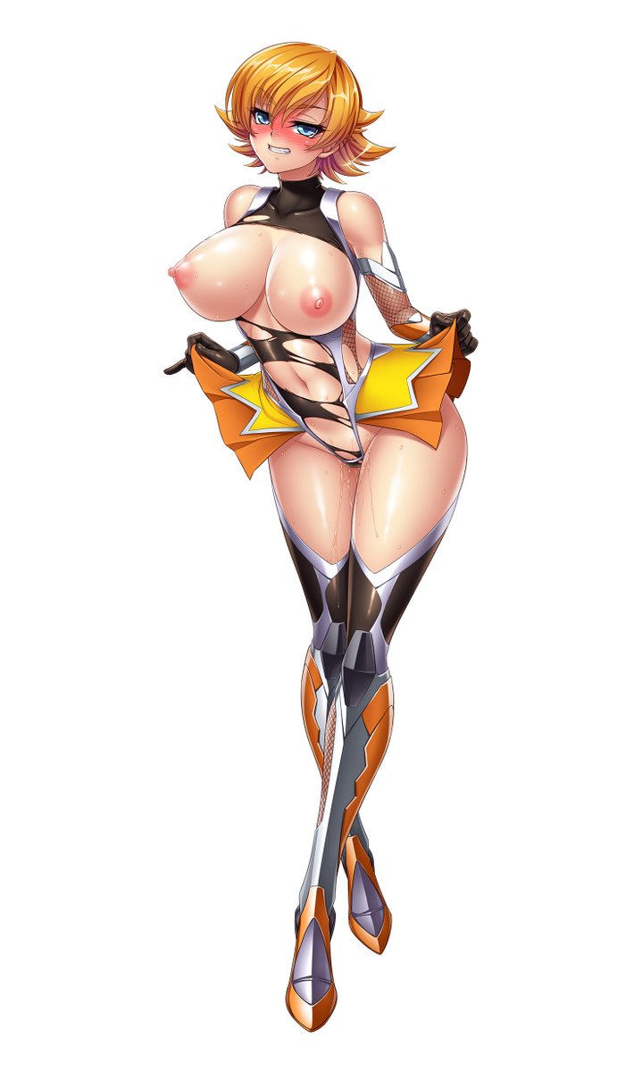 blonde hair, blushing, breasts, female, huge breasts, igawa sakura, kagami hirotaka, lilith-soft, nipples, official art, skirt lift, taimanin (series), taimanin asagi, taimanin rpgx, torn clothes