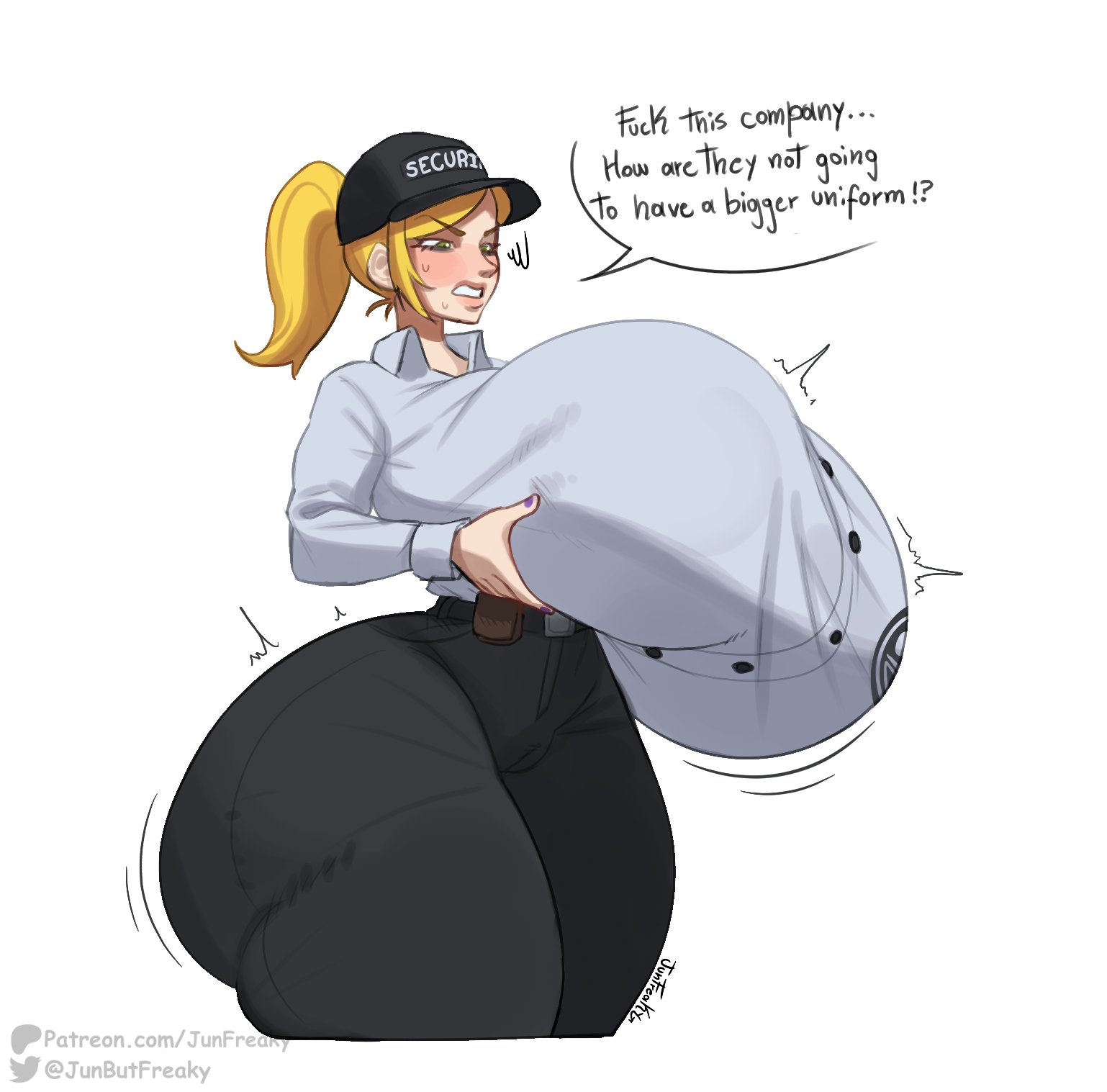 1girl, 1girls, ass, ass bigger than head, blush, breast grab, breasts bigger than head, dialogue, female, five nights at freddy's, five nights at freddy's: security breach, hourglass figure, huge ass, huge breasts, imminent wardrobe malfunction, junbutfreaky, massive ass, massive breasts, massive thighs, nipple bulge, solo, solo female, tagme, thick thighs, tight clothes, tight clothing, tight pants, vanessa (fnaf), wide ass