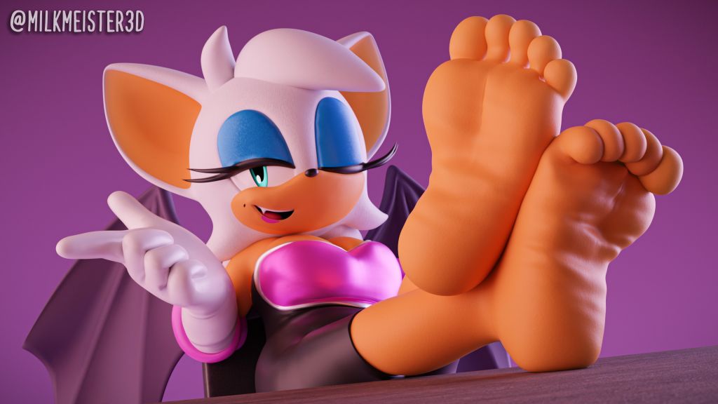 1girls, 3d, 3d (artwork), absurdres, anthro, barefoot, bat wings, beauty mark, blue eyes, blue eyeshadow, boots removed, crossed legs, feet, feet on table, feet up, female focus, female only, foot fetish, foot focus, foot play, foot worship, highres, looking at viewer, mammal, milkmeister3d, mobian (species), mobian bat, orange skin, presenting feet, presenting food, rouge the bat, sexy feet, showing feet, showing foot, soles, soles fetish, sonic (series), sonic the hedgehog (series), sweaty feet, tanned skin, teasing, toes, toes scrunch, white fur, winking at viewer, wrinkled feet, wrinkled soles