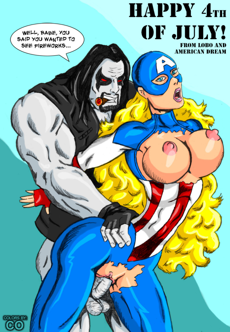 1boy 1girls 4th_of_july alien alien/human american_dream american_flag american_flag_bodysuit balls big_breasts black_hair blue_background blue_eyes breasts captain_america_(series) cigar color colored copyof crossover dark_hair dc dc_comics dialogue english english_text erection female goatee hair_on_head hairless_pussy hand_on_hip hourglass_figure human interspecies interspecies_sex karmagik large_breasts light-skinned_female light_skin lipstick lobo_(dc) long_hair makeup male male/female marvel marvel_comics mc2 nipples no_bra no_panties no_underwear nudity penetration penis pink_lipstick pussy rape red_eyes sex shannon_carter shaved_pussy speech_bubble standing standing_sex straight superheroine testicles text thin_waist torn_clothes uncensored vaginal_penetration very_long_hair