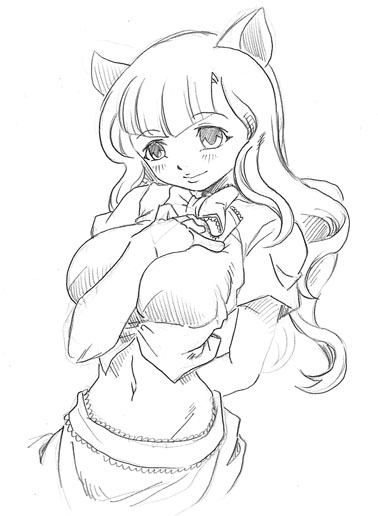 1girls animal_ears breasts female large_breasts long_hair monochrome solo trickster_online