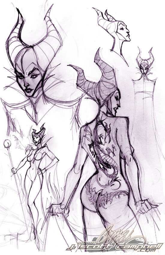 disney disney_villains fairy_tale_fantasies j_scott_campbell maleficent monochrome nude rough_sketch sketch sleeping_beauty_(1959_film) tattoo