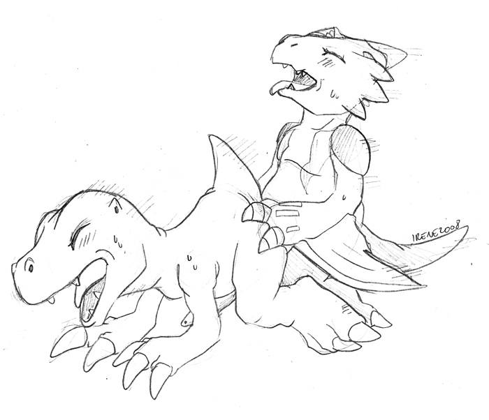 agumon buggery digimon interspecies irene male male_only monochrome monodramon multiple_males yaoi