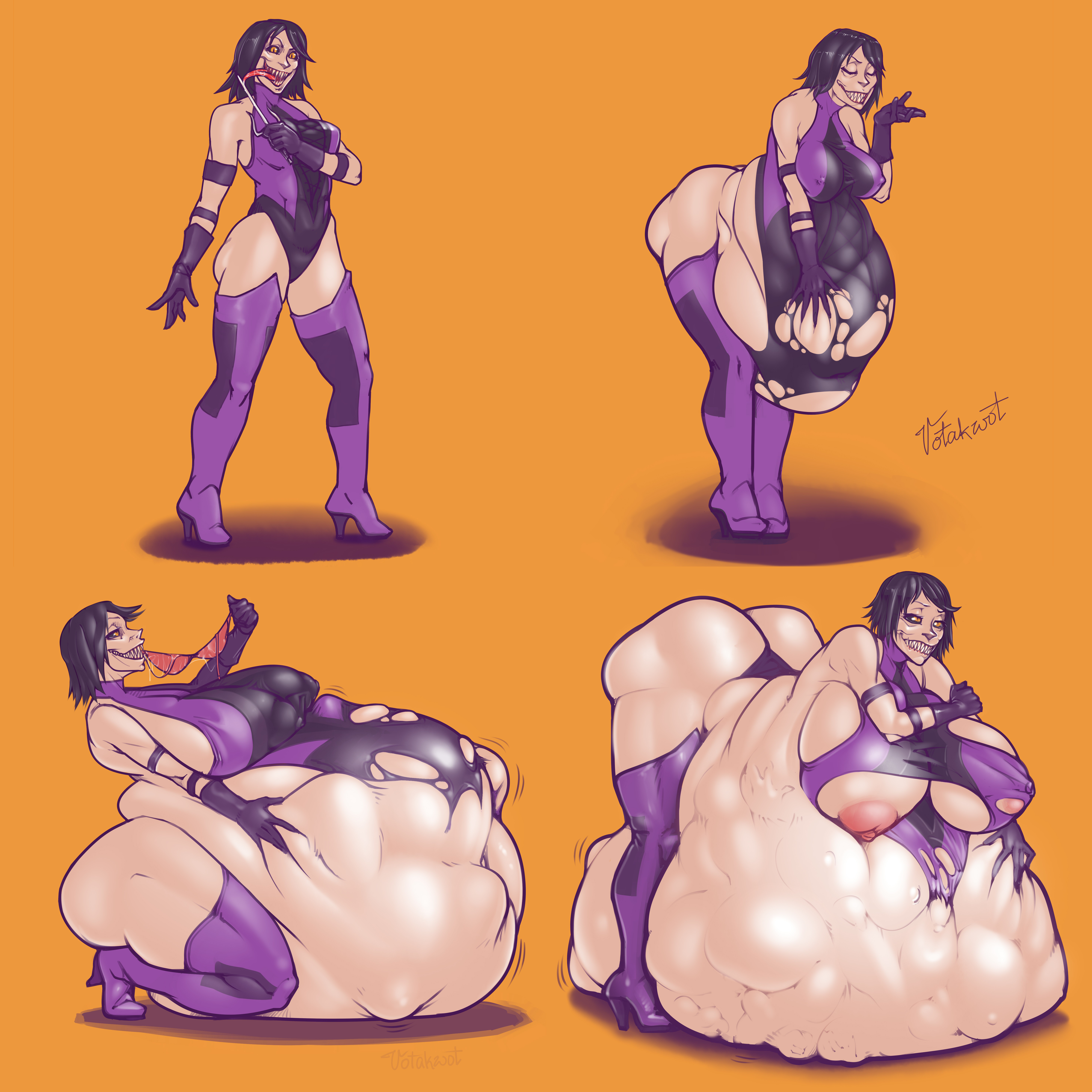 ass, ass expansion, belly, big ass, big belly, big boobs, big breasts, big butt, black hair, black hair female, boob expansion, boobs, breast expansion, breasts, butt, digestion, discarded clothing, female pred, giantess, giantess growth, hand imprint, huge ass, huge belly, huge boobs, huge breasts, huge butt, large ass, large belly, large boobs, large breasts, large butt, light skin, light-skinned female, long tongue, mass vore, mileena, mini giantess, mortal kombat, multiple prey, oral vore, ruined clothes, ruined clothing, sais, sharp teeth, soft vore, teeth, tongue, tongue out, torn clothes, torn clothing, video game character, vore, vore belly, votakwot