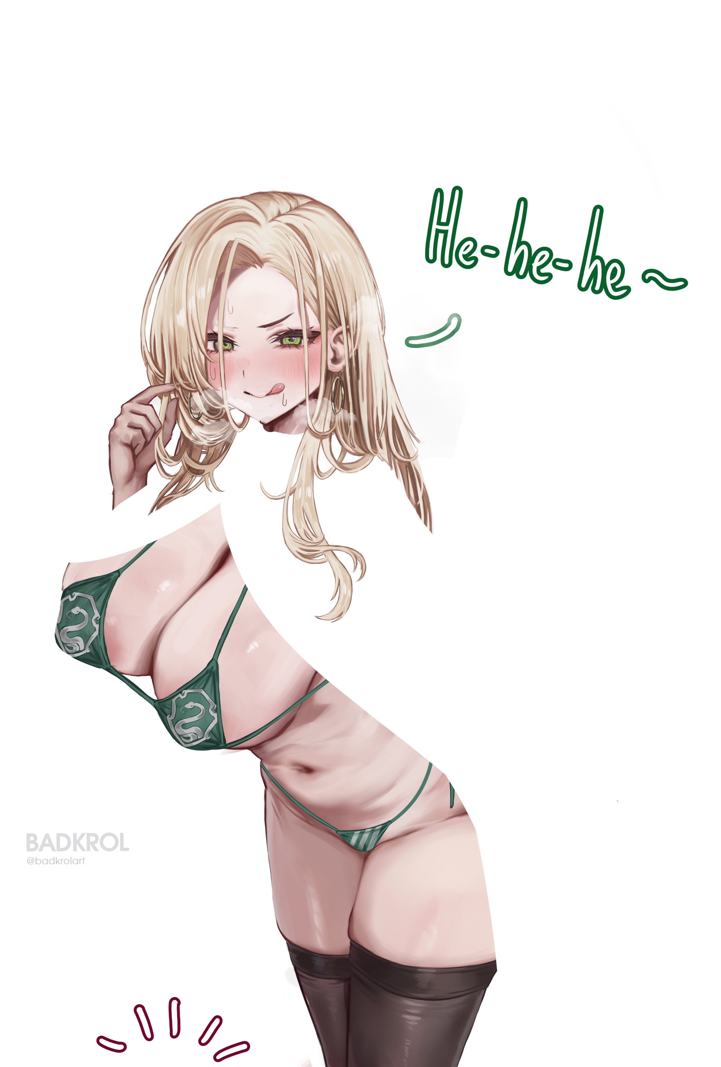 1girls, badkrol, breasts, draco malfoy, draco malfoy (redteneri), female, female focus, female only, genderswap, girls, harry potter, hi res, large breasts, light skin, light-skinned female, looking at viewer, pervert, pervert female, rule 63, thick thighs, thighs, wide hips