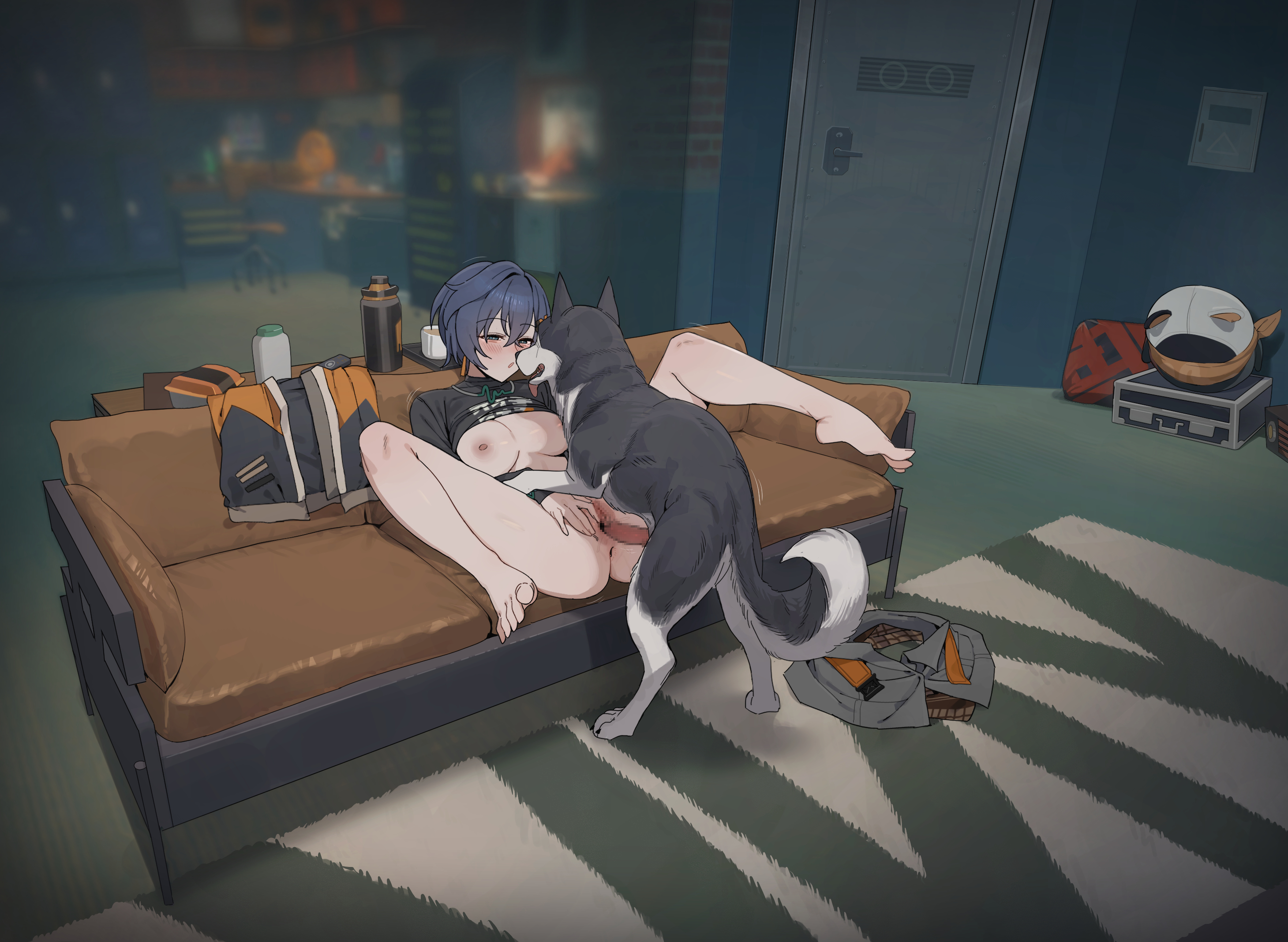 1animal, 1boy, 1boy1girl, 1female, 1girl, 1girl1boy, 1girls, 2d, 2d (artwork), 2d artwork, amana, aqua eyes, arched soles, belle (zenless zone zero), bestiality, blue hair, canine, canine genitalia, canine on human, canine penis, dog, female on feral, feral, feral on female, feral on human, foot fetish, green eyes, human, human female, human on feral, imminent bestiality, imminent penetration, interspecies, large cock, large penis, legs, legs apart, legs up, long legs, medium hair, mihoyo, pale skin, pale-skinned female, pussy, removing shoes, sex, shoes, short hair, soles, toes, toes scrunch, toes spread, vagina, vaginal, vaginal penetration, vaginal sex, zenless zone zero, zoophila, zoophilia