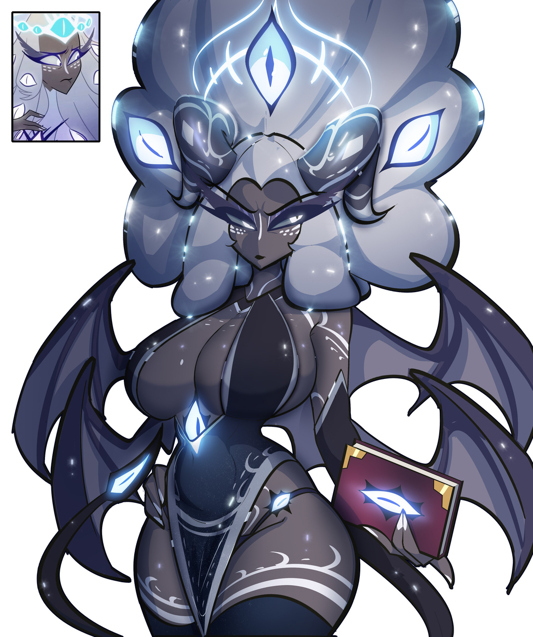 angel, blue eyes, book, clothed, demon, grimmie02, hazbin hotel, hellaverse, horns, sera (hazbin hotel), vivienne medrano, vivziepop, white hair, wings