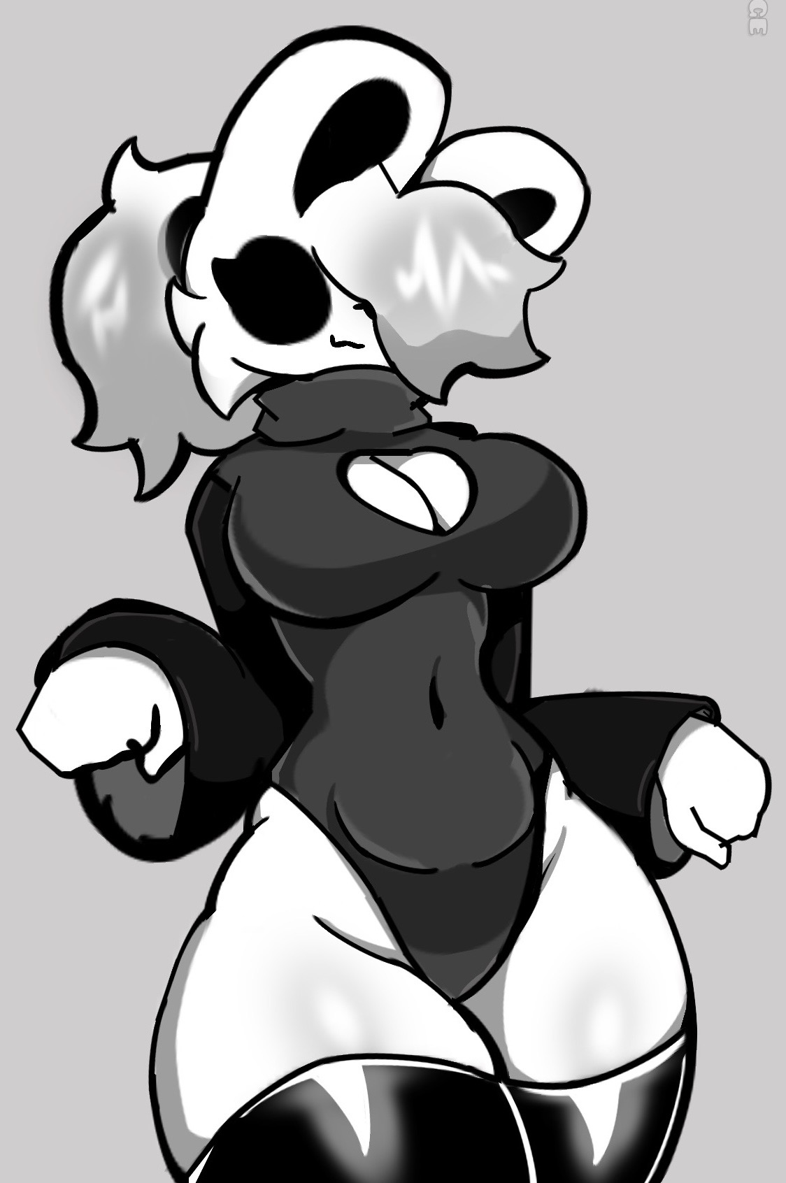 :3, bodysuit, boob window, femgram, geometry dash, gradient hair, gray background, long sleeves, santiago 25, screen capture, white skin