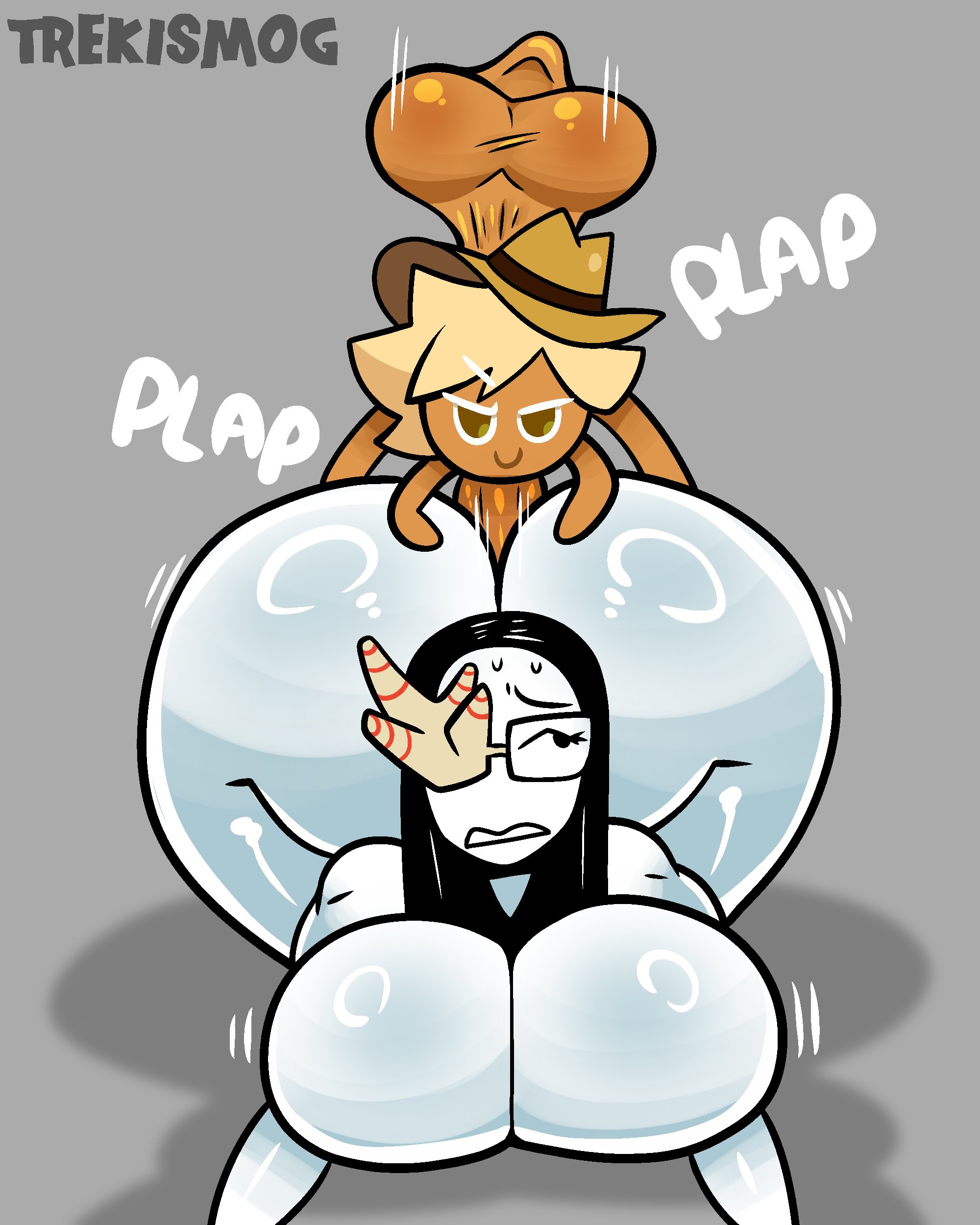 1boy, 1boy1girl, 1girls, 2026, adventurer cookie, big breasts, breasts, cookie humanoid, cookie run, cookie run kingdom, cookie run ovenbreak, coral glasses, doggy style, ena (series), female, male, smaller male, trekismog, white body, white fur