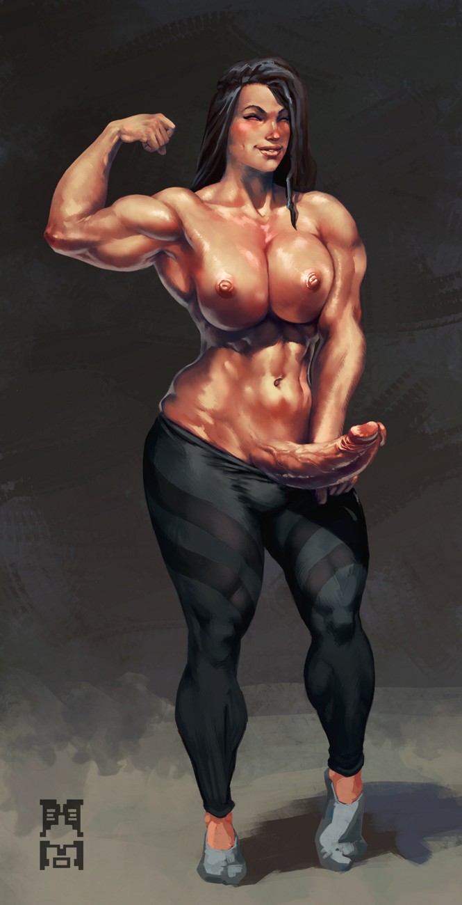 1futa abs areolae big_breasts big_penis bonete breasts dickgirl erection flexing futa_only futanari intersex large_breasts muscles muscular muscular_futanari nipples penis solo