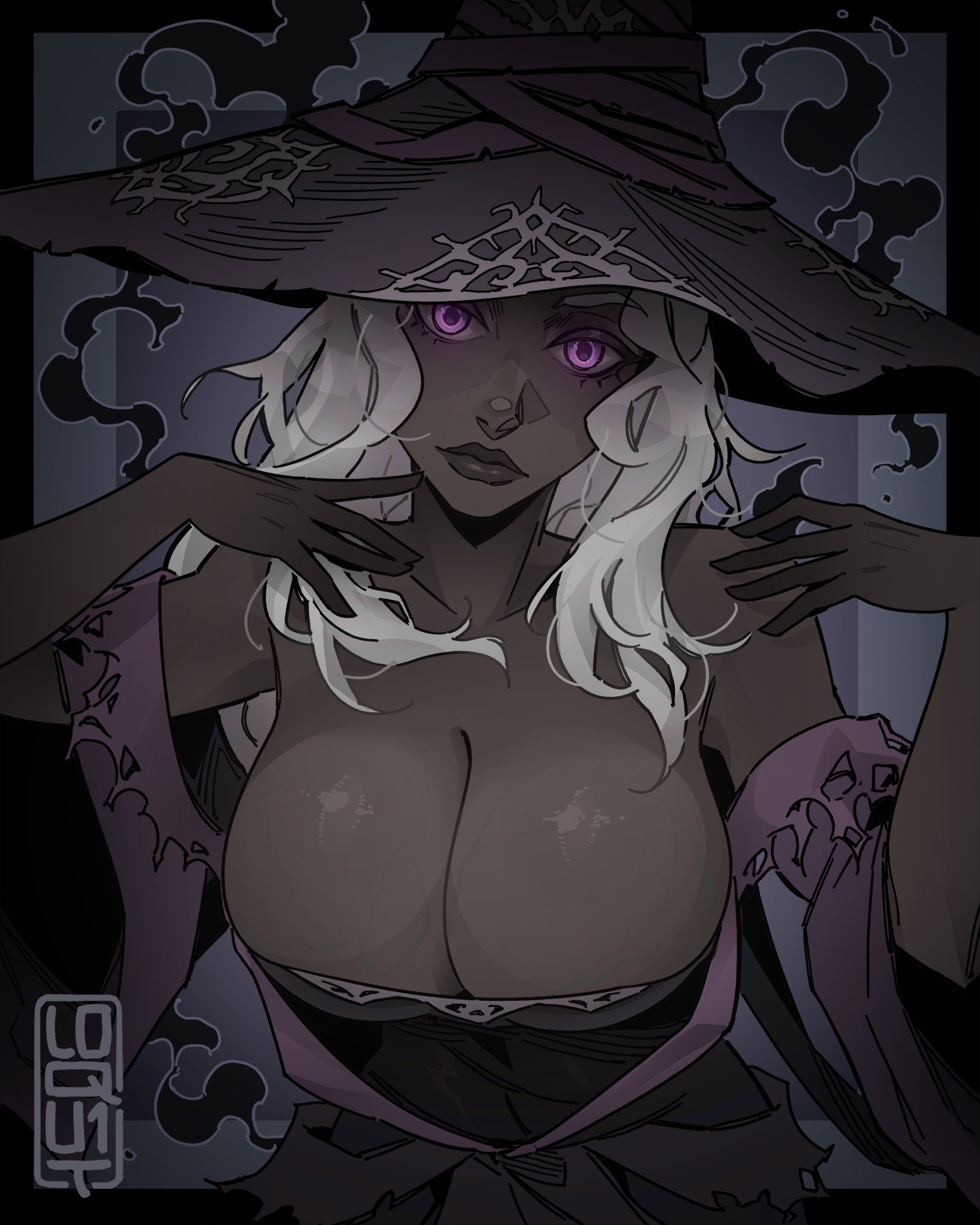 1girls, big breasts, cleavage, elden ring, elden ring nightreign, female, female only, fromsoftware, huge breasts, loqu1t, recluse (nightreign), witch, witch hat