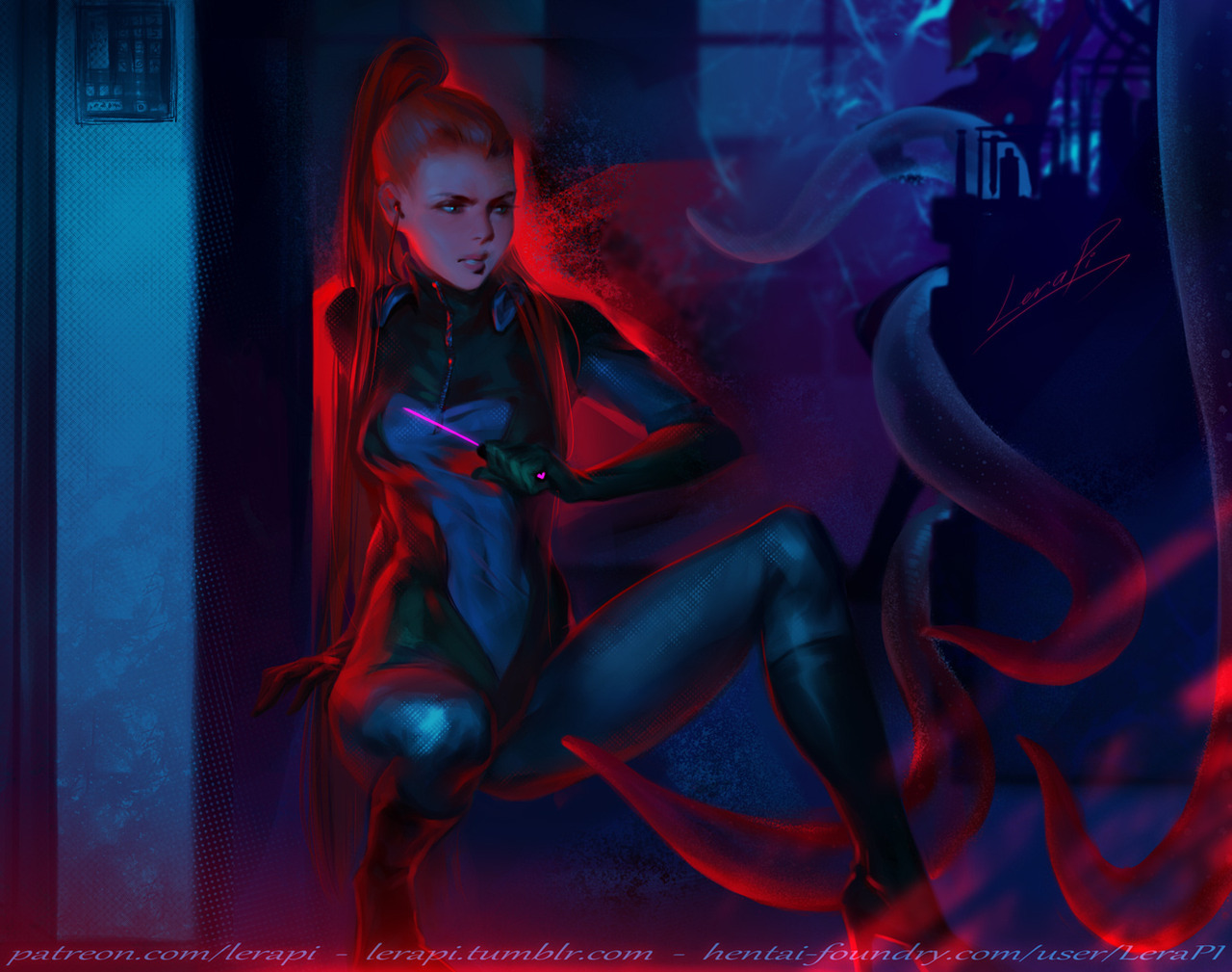 bodysuit, breasts, cleavage, female, female only, lerapi, sam (totally spies), solo, tentacle, totally spies