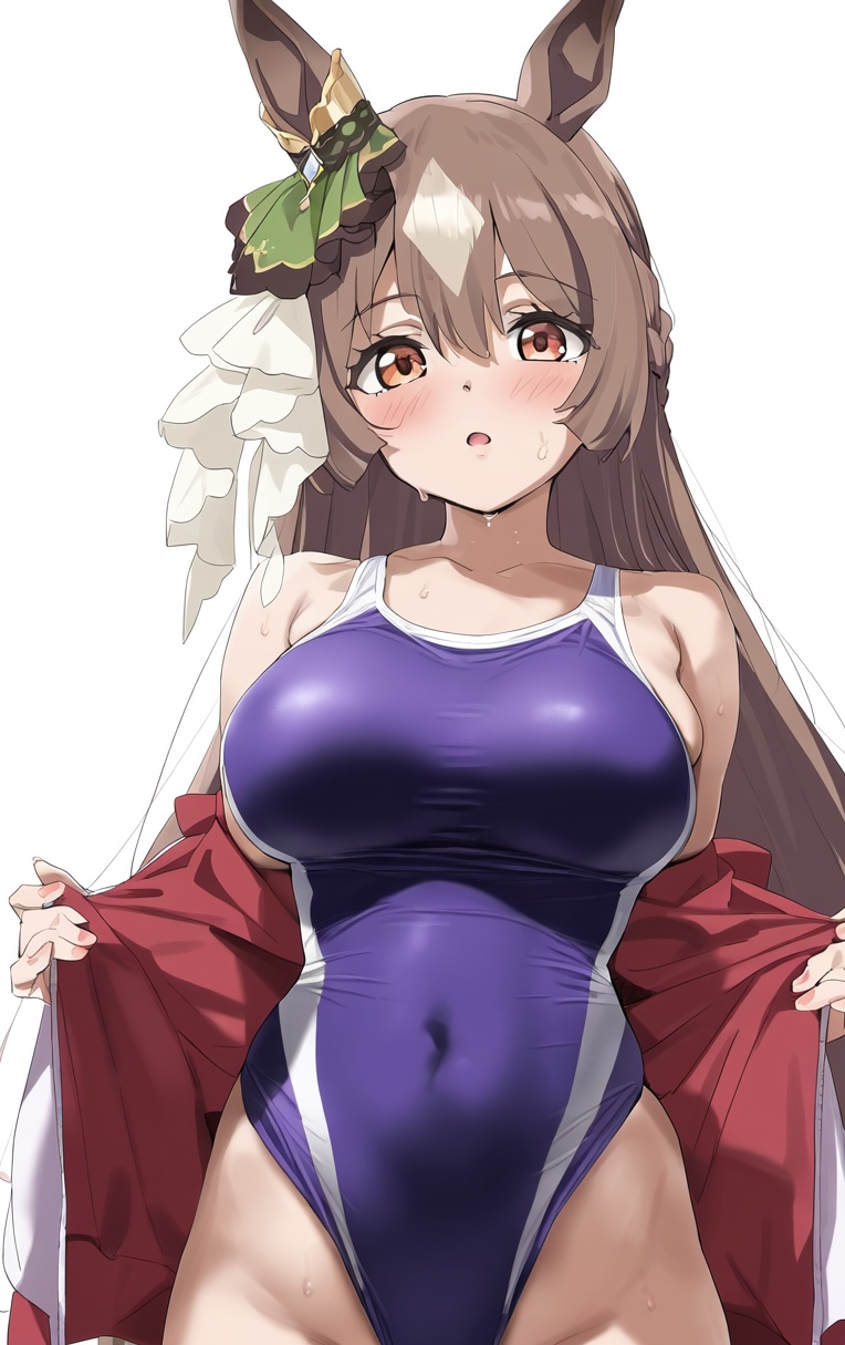 ai_generated animal_ears braided_hair brown_eyes female horse_girl long_hair looking_at_viewer satono_diamond_(umamusume) swimsuit two_tone_hair umamusume umamusume_pretty_derby