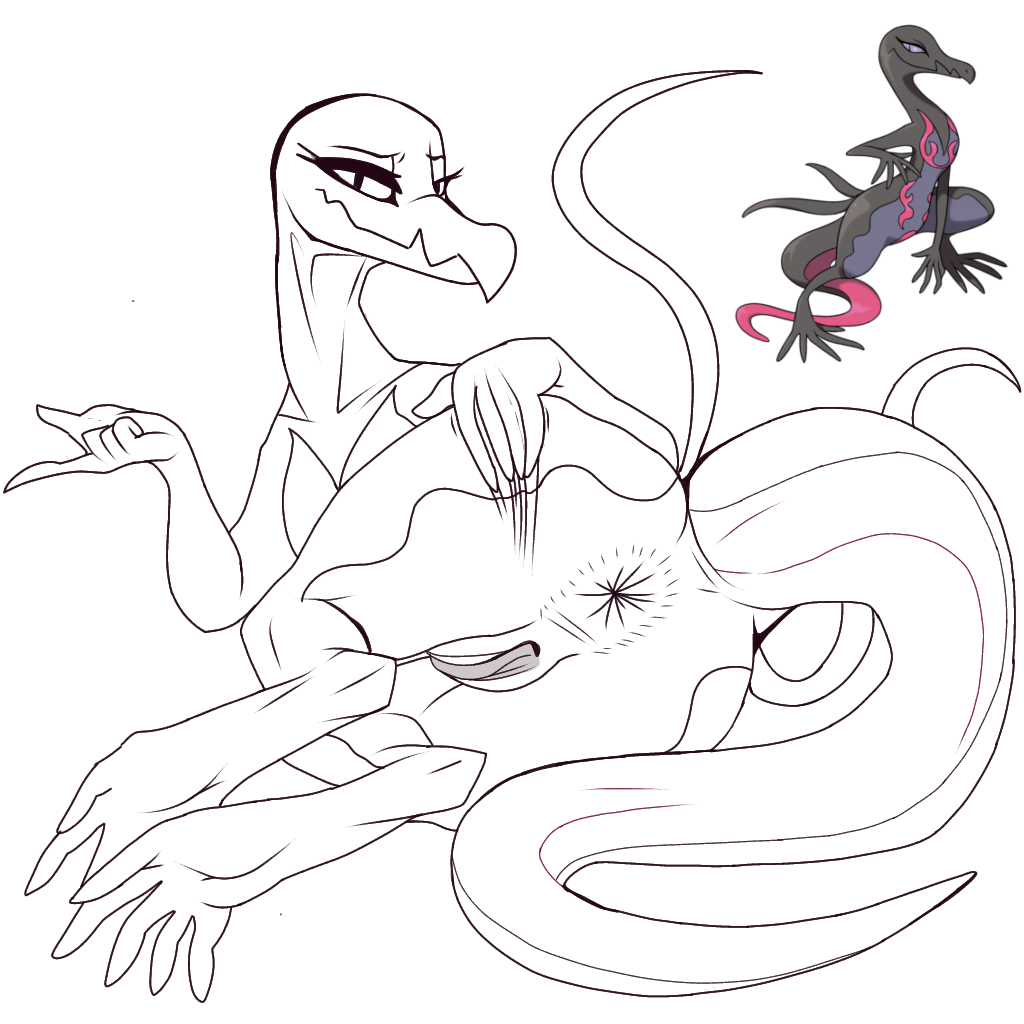 cartoonwizzard dimwitdog_style female game_freak line_art naughty_face pokemon pokemon_(species) salazzle scalie scalie_female scalie_tail showing_ass showing_pussy sketch tight_anus