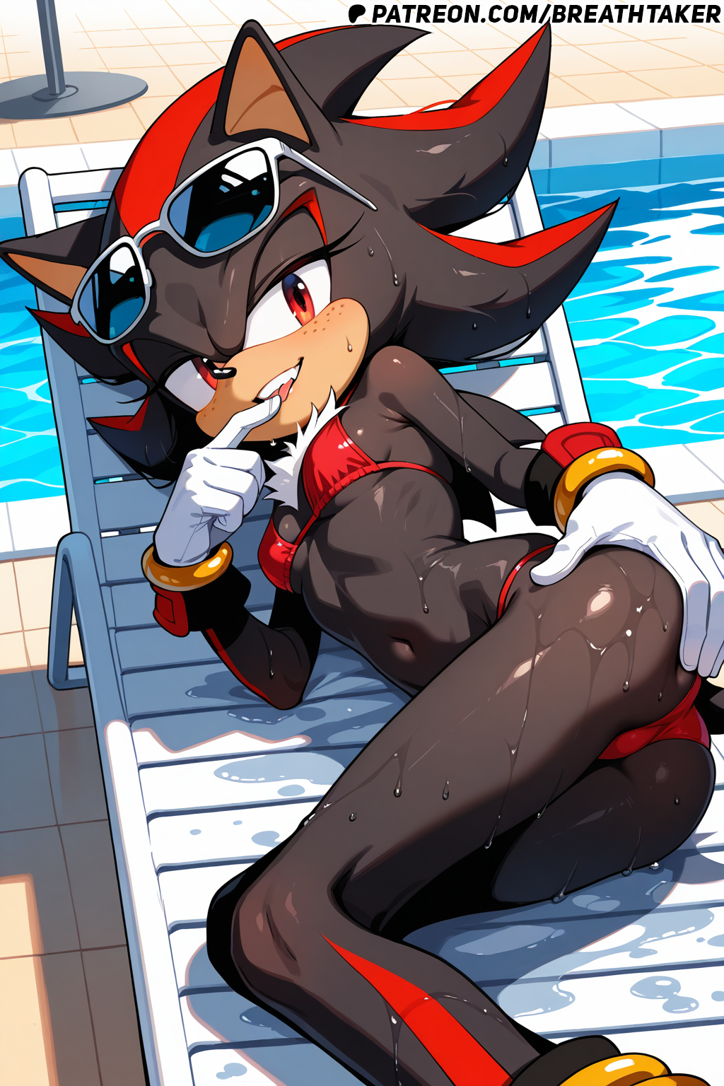 ai_generated background bikini black_fur breathtaker cuntboy cuntboy_with_breasts furry furry_male intersex lying_on_side presenting presenting_ass presenting_hindquarters red_eyes shadow_the_hedgehog small_breasts sonic_(series) sonic_the_hedgehog_(series) sunglasses sunglasses_on_head swimming_pool swimsuit