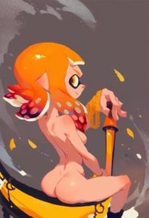 ass inkling inkling_girl kaori_(splatoon) lowres no_source nude sitting splatoon tagme