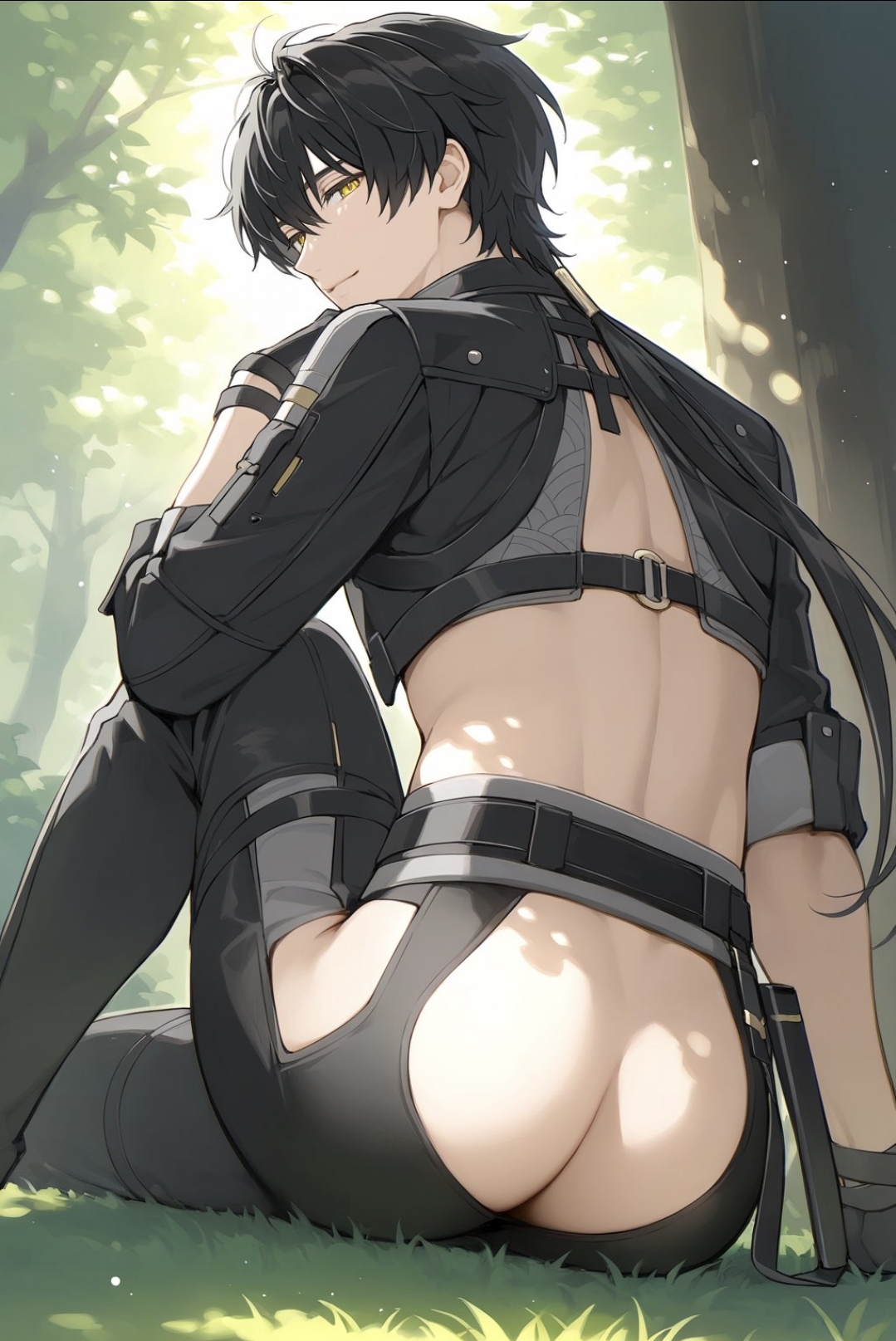 ass, ass cleavage, ass focus, male, male only, male rover (wuthering waves), partially clothed, rover (wuthering waves), solo, solo male, wuthering waves