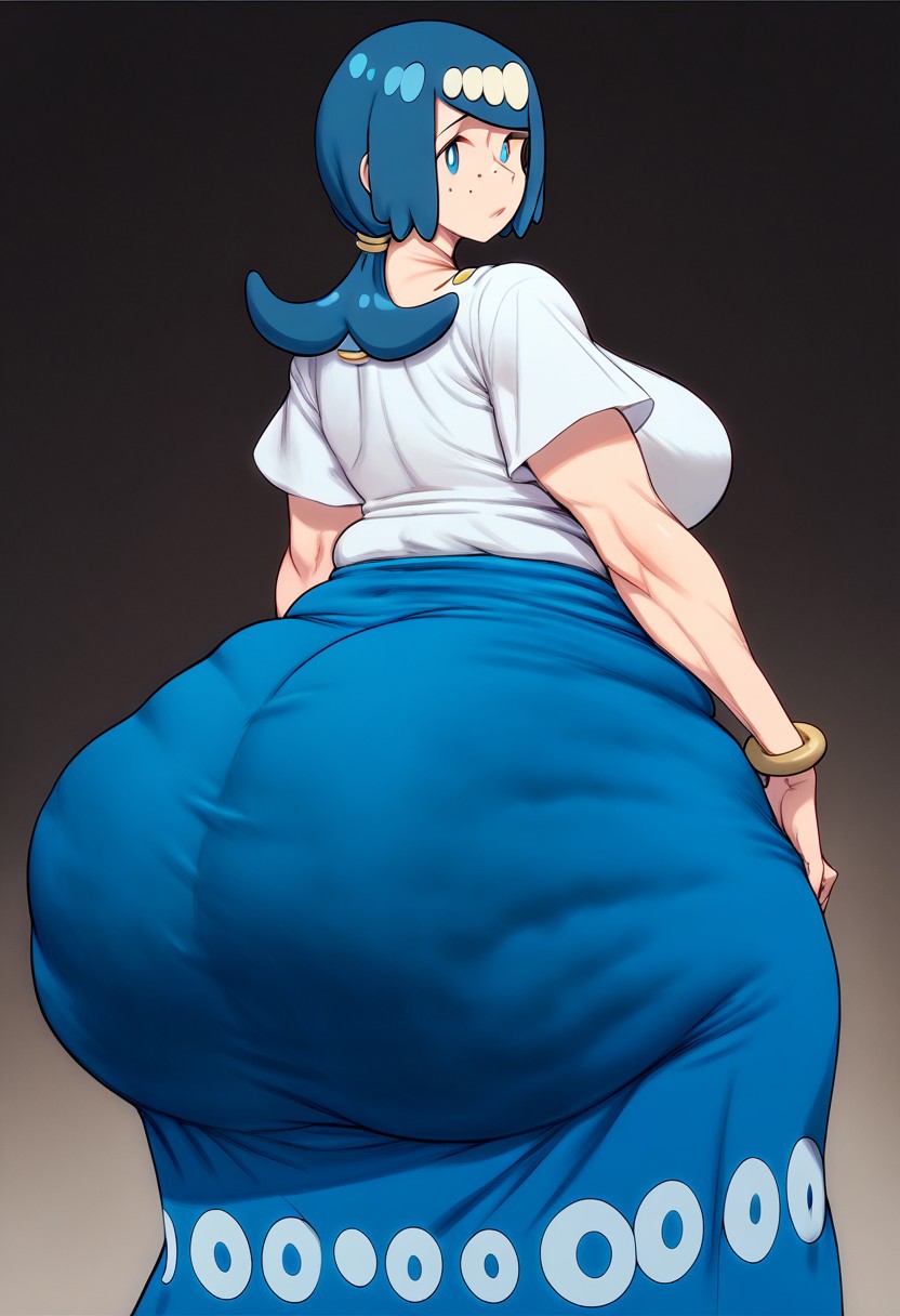 1girls ai_generated ass_bigger_than_head big_ass big_breasts blue_eyes blue_hair cellulite gigantic_ass gvukub huge_ass lana's_mother_(pokemon) milf nintendo pokemon pokemon_sm