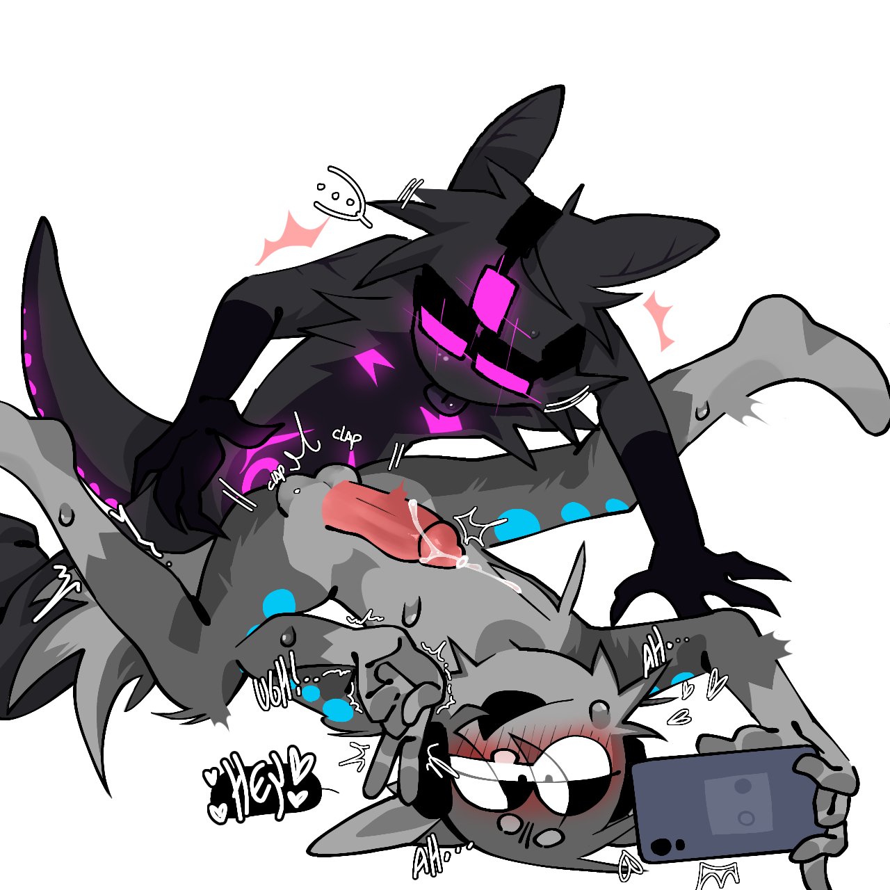 2023, anal, anal sex, blush, cum, english text, furry, gay, hellinaspider, jammer (kaiju paradise), kaiju paradise, male, male/male, nightcrawler (kaiju paradise), roblox, roblox game, sex, tagme, text