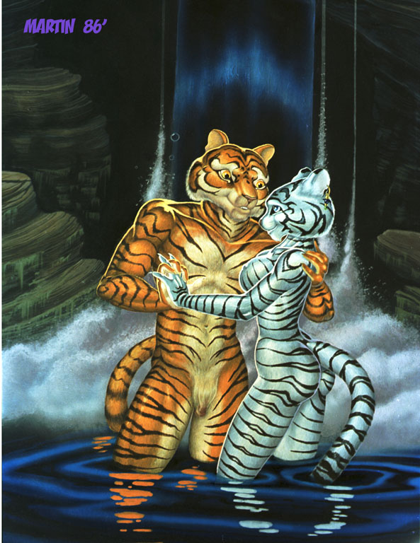 1980s 1986 20th_century anthro ass breasts couple_(disambiguation) ear_piercing feline female fur furry male mammal piercing steve_martin straight_hair tiger waterfall white_tiger year