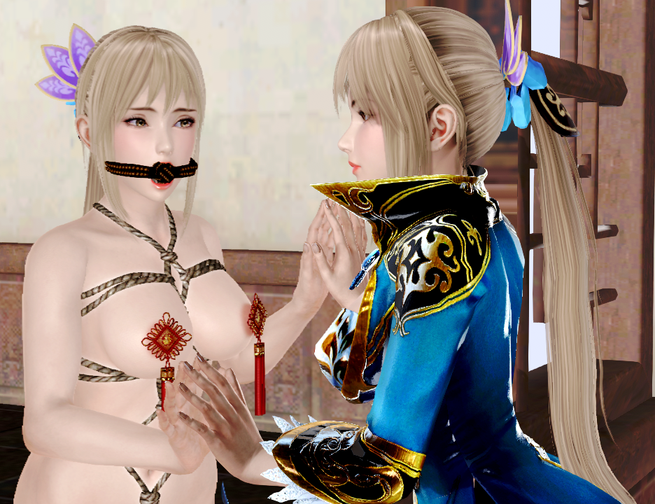 2girls 3d bdsm bondage breasts duo dynasty_warriors female female_only gag multiple_girls nipple_clamps nipple_piercing wang_yuanji yuri