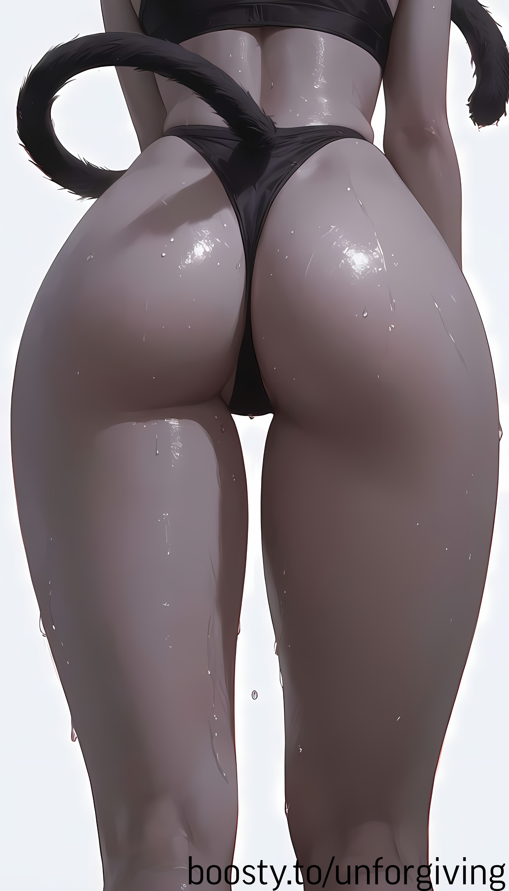 ai generated, ass, ass focus, bra, cat girl, cat tail, catgirl, female, gym uniform, highleg panties, hips, panties, purple skin, sportswear, sweat, sweatdrop, unforgiving, wet, wet body, wet skin