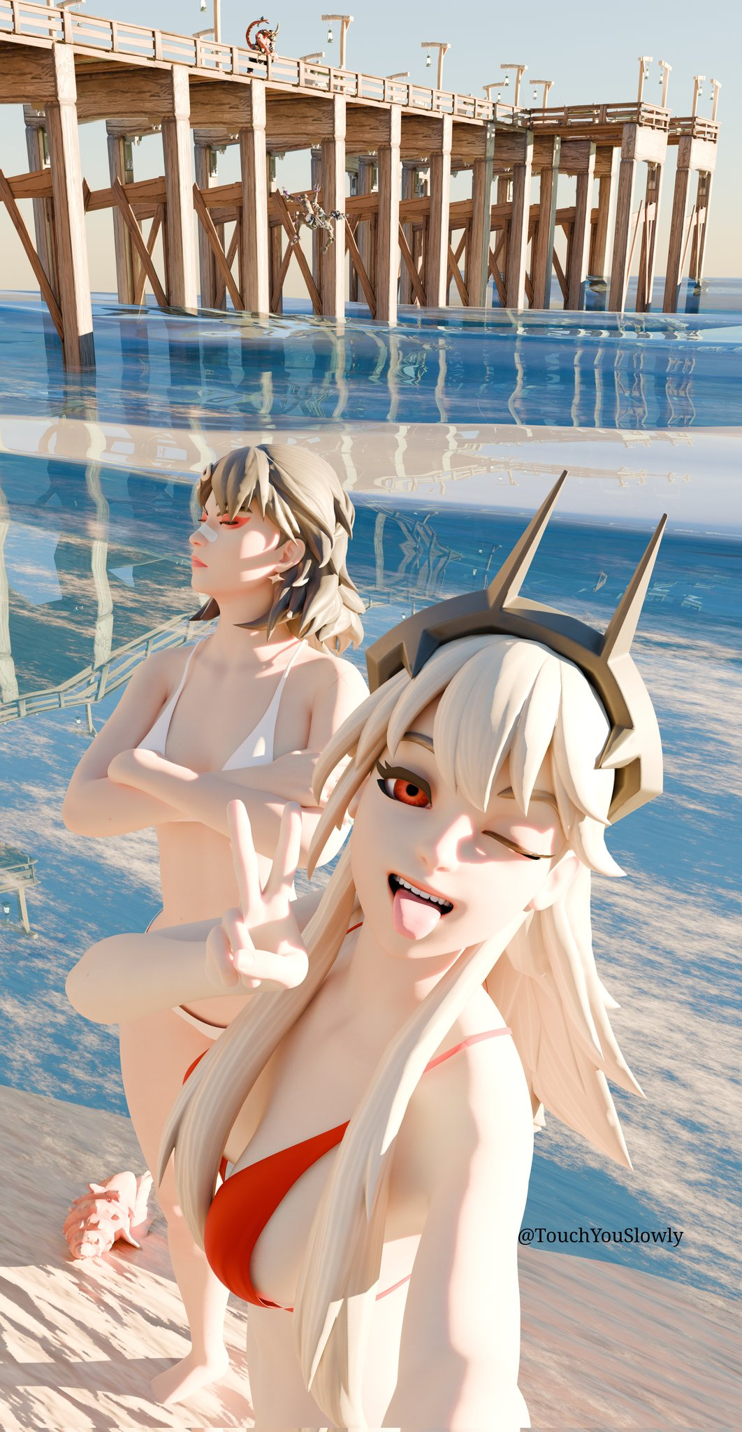 2girls beach era_(fortnite) fortnite fortnite:_battle_royale lexa_(fortnite) princess_lexa_(fortnite) swimsuit