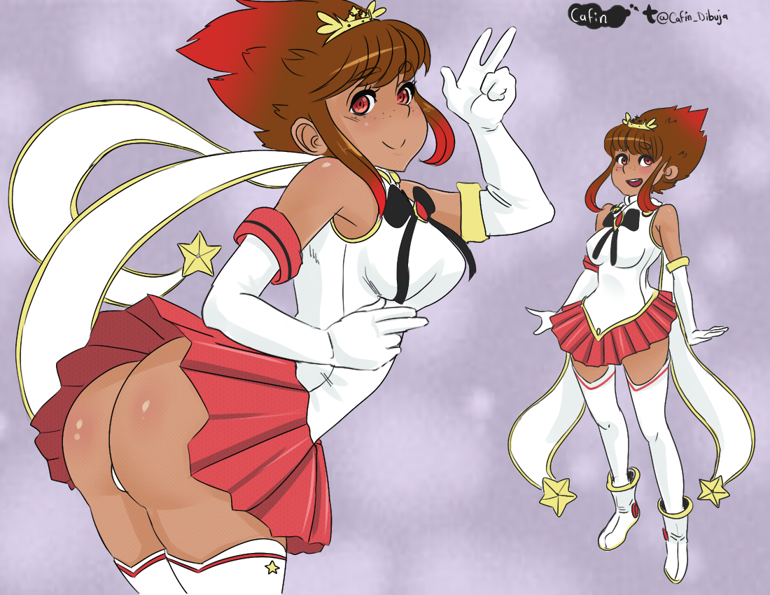 2017, ass, brown hair, cafin, dark skin, dark-skinned female, female, female only, league of legends, magical girl, riot games, short hair, solo, star guardian, star guardian series, star guardian taliyah, stockings, taliyah, white legwear, white stockings