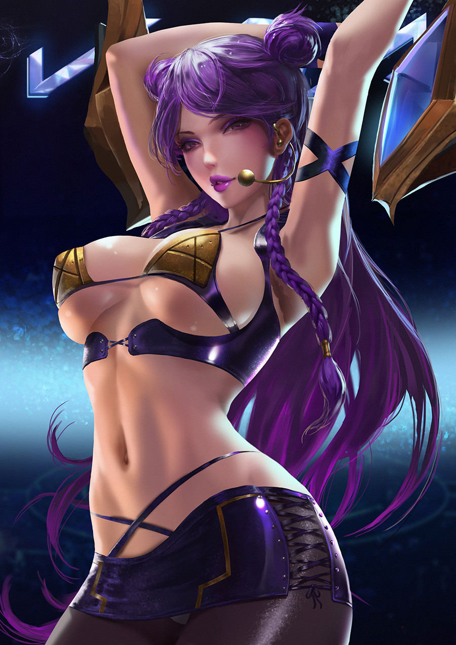 alternate costume, female, highres, idol, k/da kai'sa, k/da series, kai'sa, league of legends, liebeloss .lex, lipstick, revealing clothes, tagme