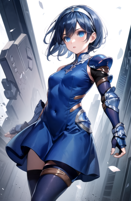 1girls ai_generated armor artist_request blue_eyes blue_hair clothed female human jeanne_d'arc majo_taisen short_hair solo tagme thighhighs tight_clothing zettai_ryouiki