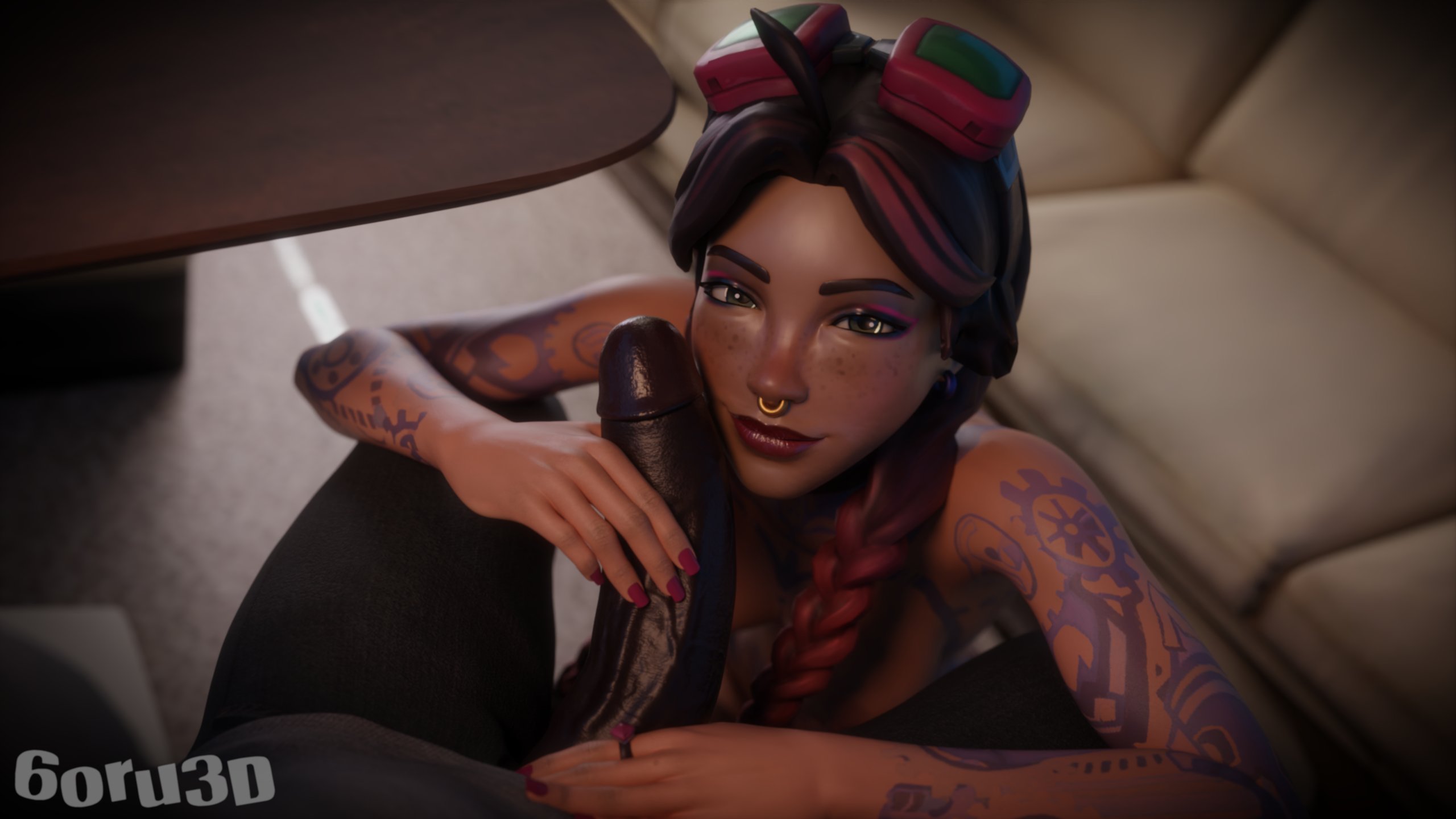 3d, 6oru3d, beach jules, black penis, female, fortnite, fortnite: battle royale, hand on penis, jules (fortnite), male, oruboros3d, penis, penis on face