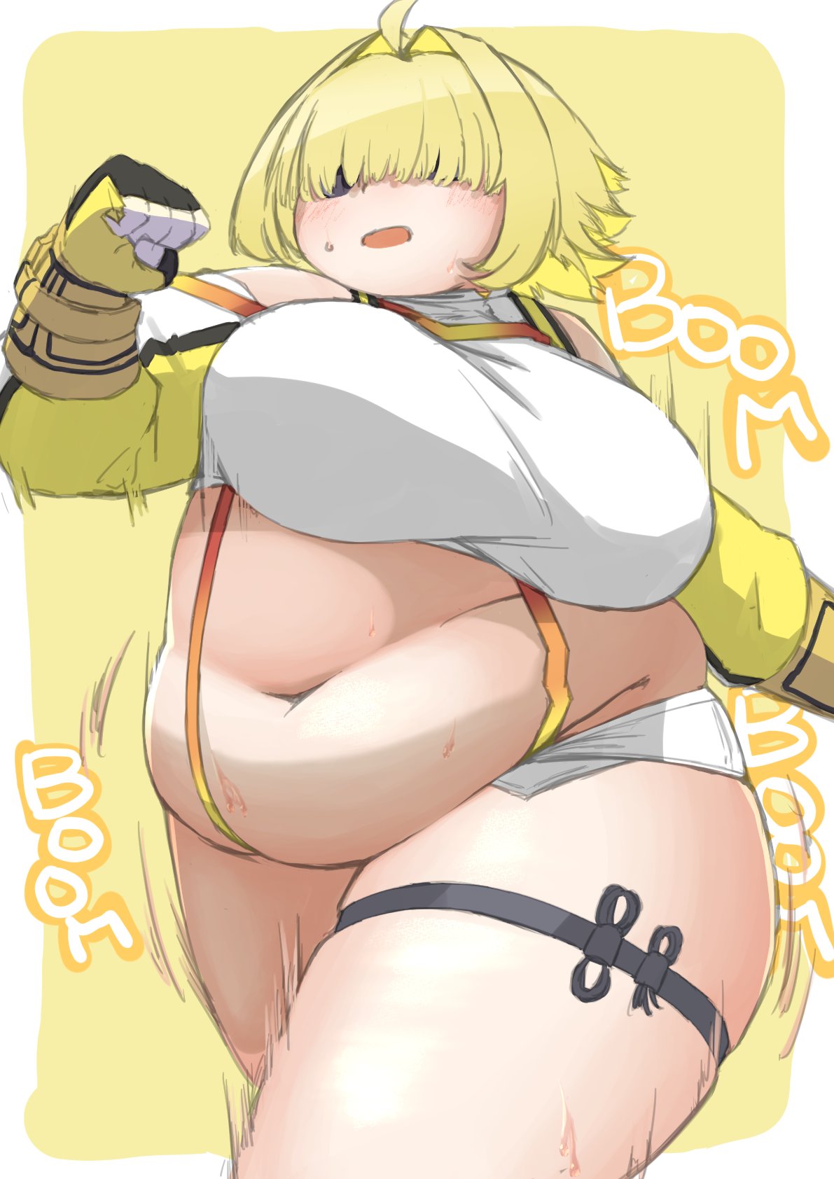 1girls, bbw, big breasts, breasts, chubby, chubby female, elegg (nikke), female, goddess of victory: nikke, hair covering eyes, huge breasts, overweight, overweight female, remon (pixiv37028797), solo, tagme, thick thighs, wide hips