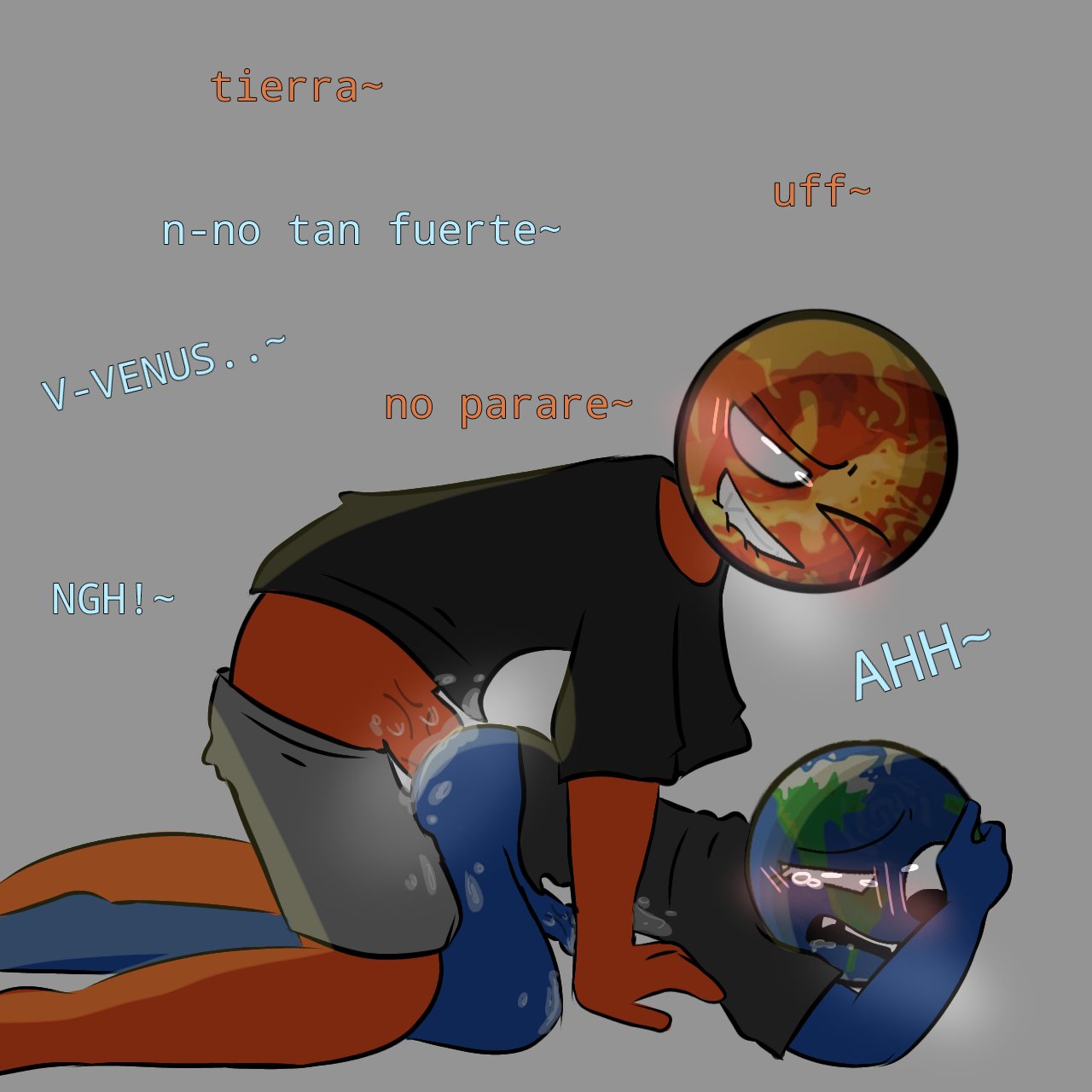 anal_sex blushing cum cum_in_anal cum_in_ass earth_(planethumans) gay gay_sex moaning no_pants non-human non-human_only object_head one_eye_closed penis planethumans spanish_text tagme toony veiny_penis venus_(planethumans)